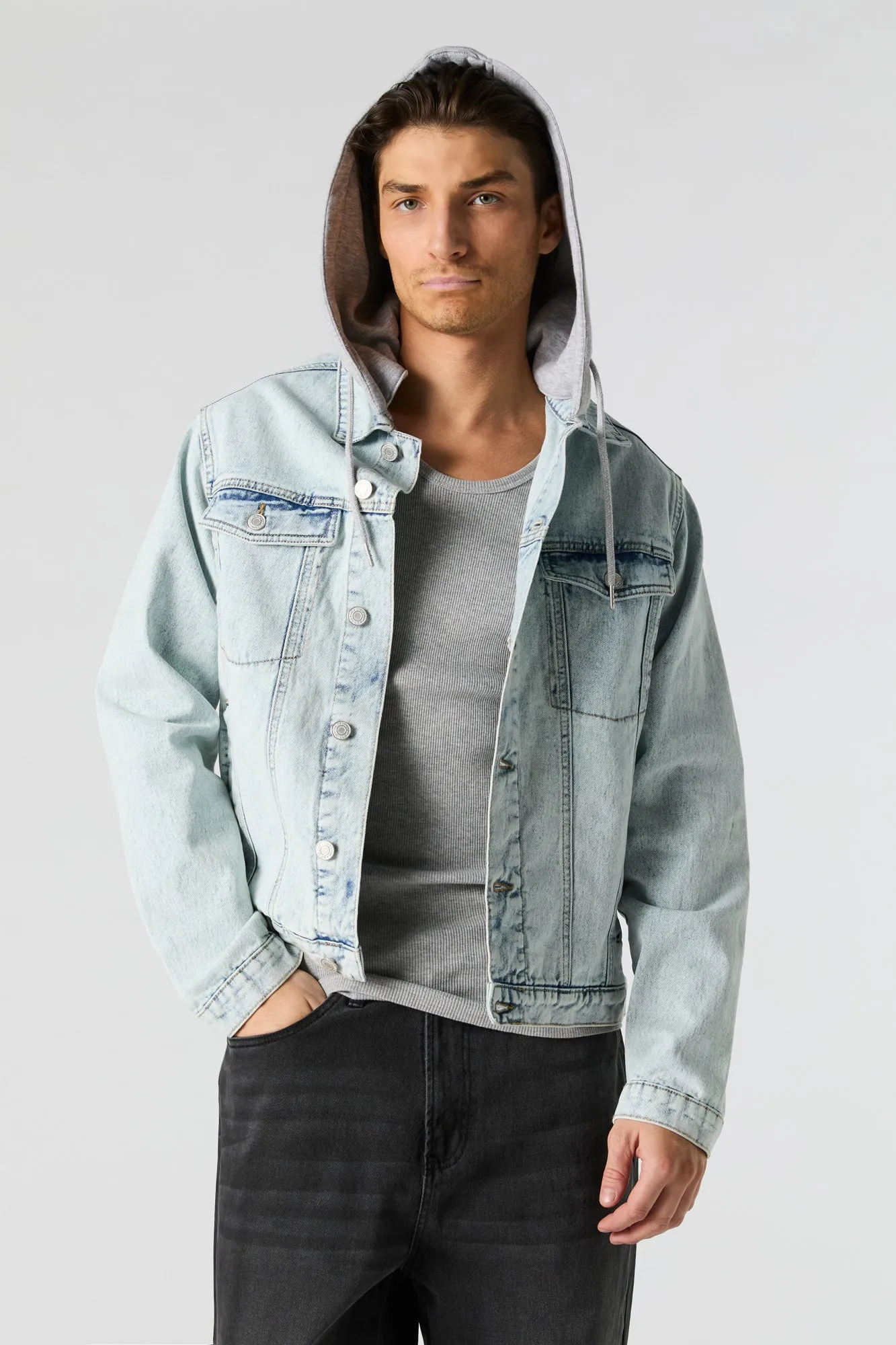 Hooded Denim Jacket sold by Charlotte Russe