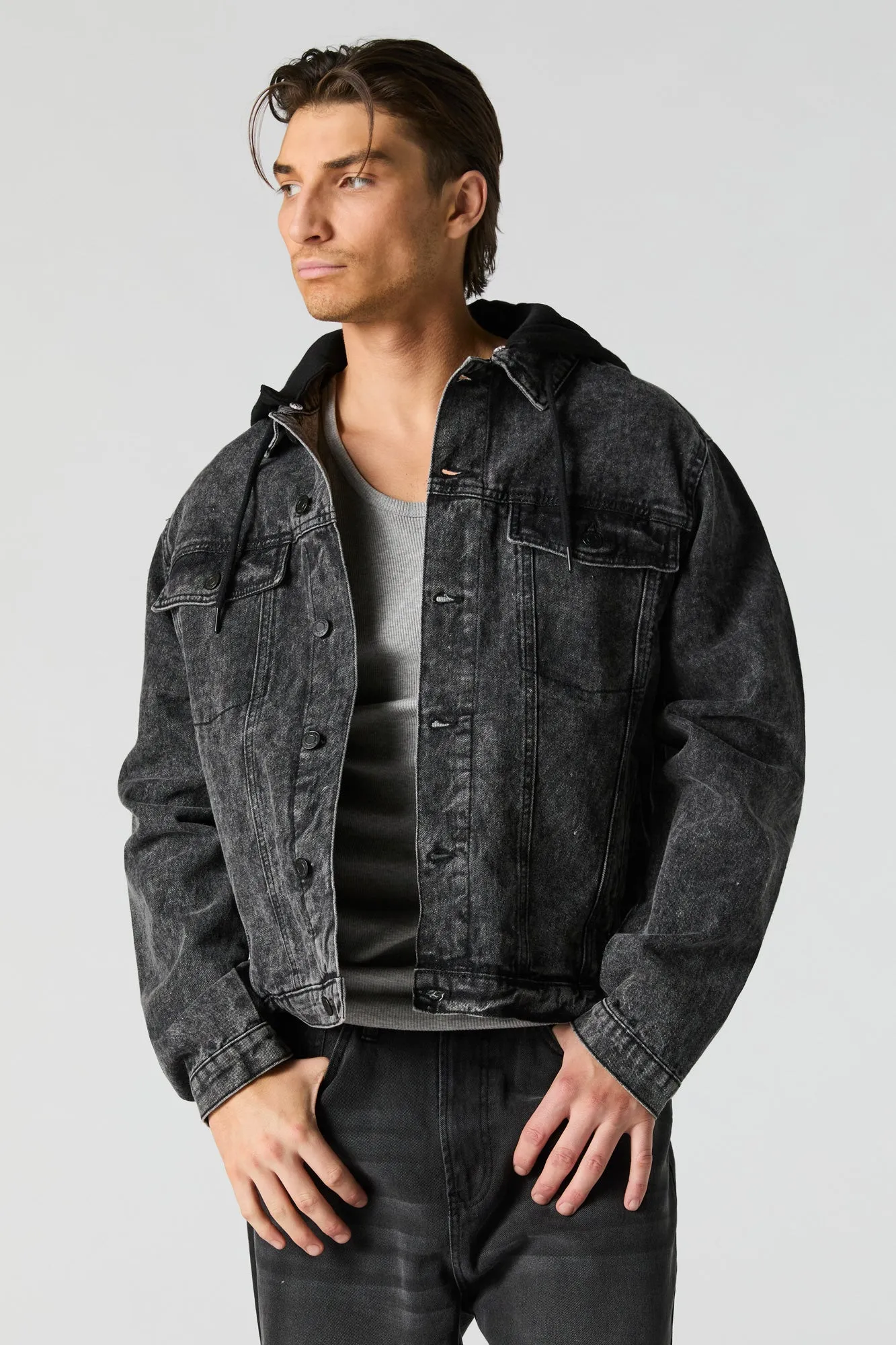 Hooded Denim Jacket sold by Charlotte Russe product image thumbnail 5