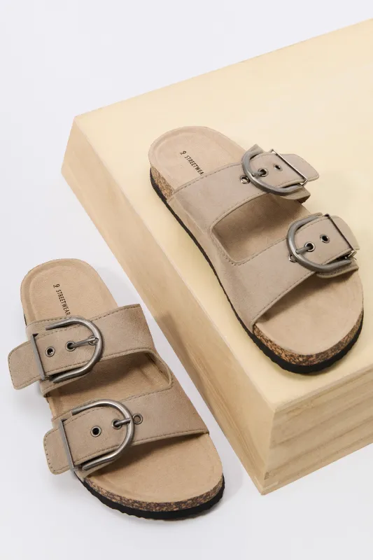 Faux Suede Buckle Cork Sandal sold by Charlotte Russe