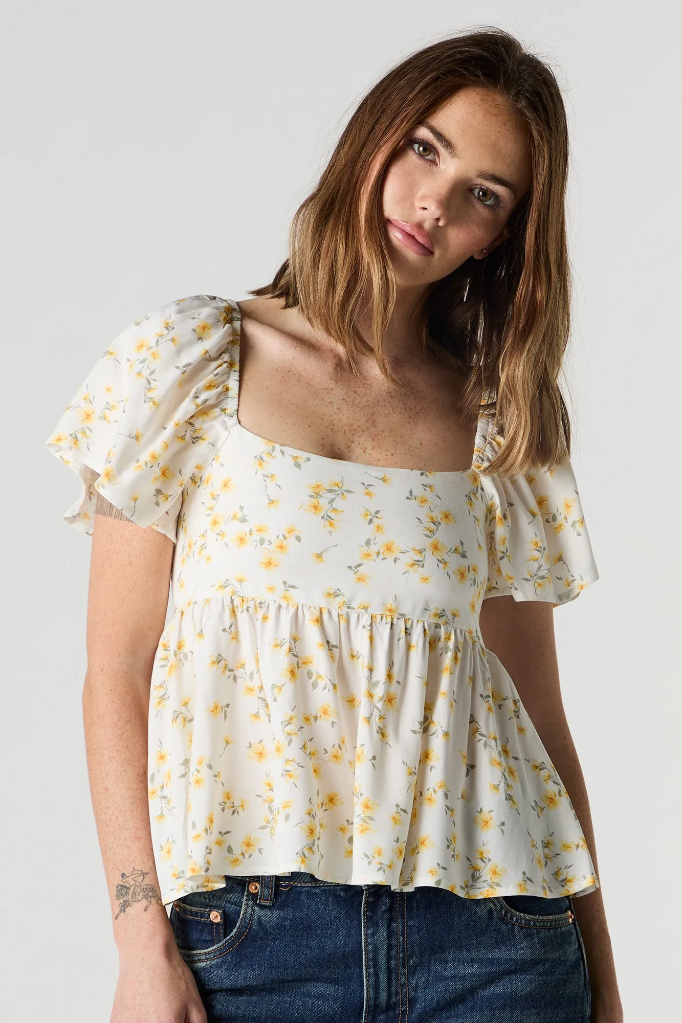 Floral Short Sleeve Milkmaid Top sold by Charlotte Russe product image thumbnail 4
