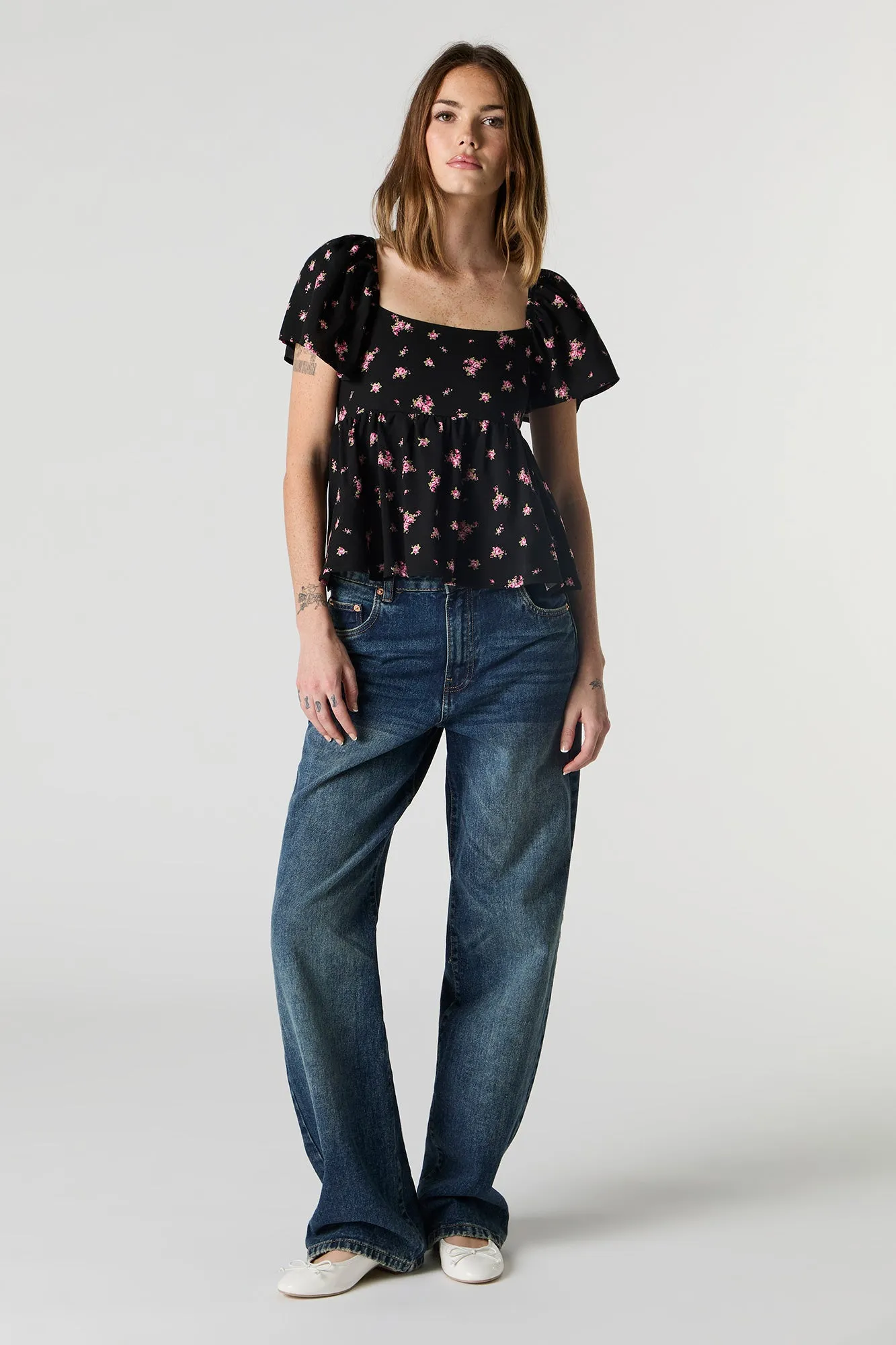 Floral Short Sleeve Milkmaid Top sold by Charlotte Russe product image thumbnail 3