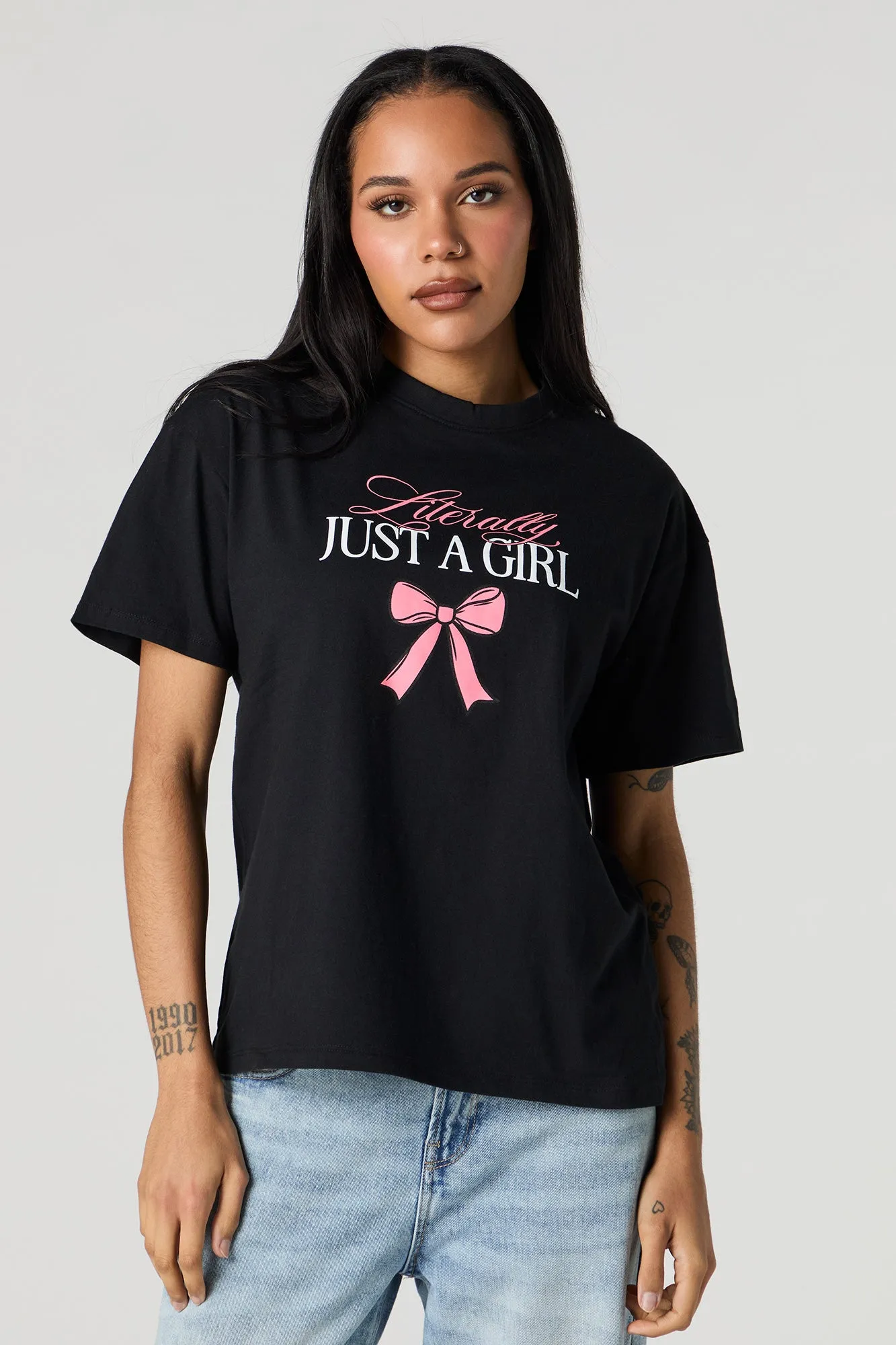 Literally Just a Girl Graphic Boyfriend T-Shirt sold by Charlotte Russe