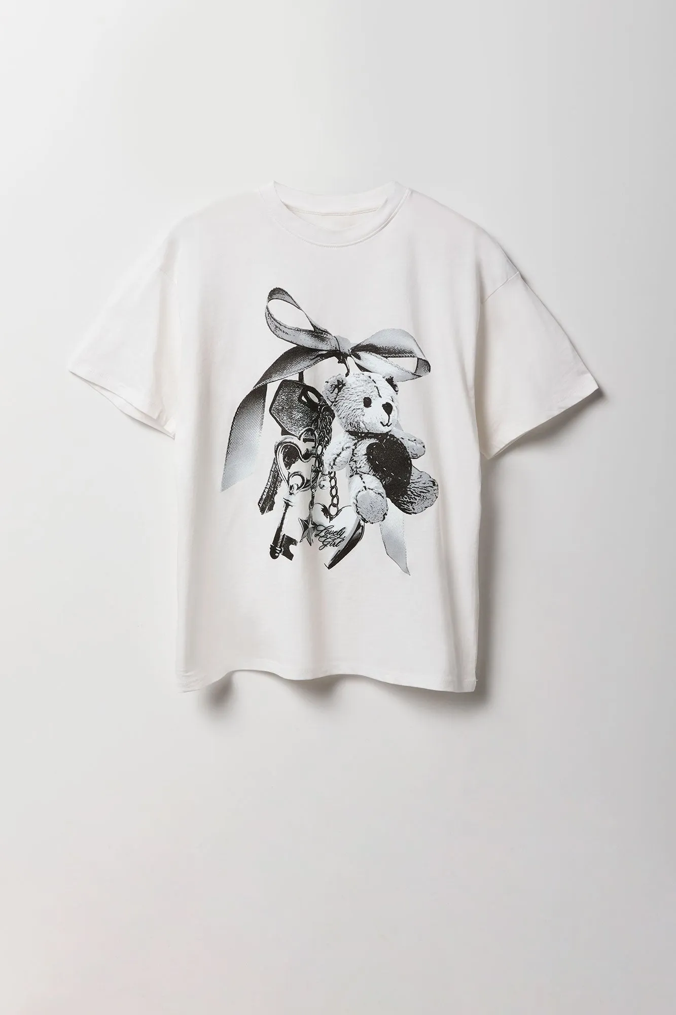Teddy Keychain Graphic Boyfriend T-Shirt sold by Charlotte Russe product image thumbnail 4
