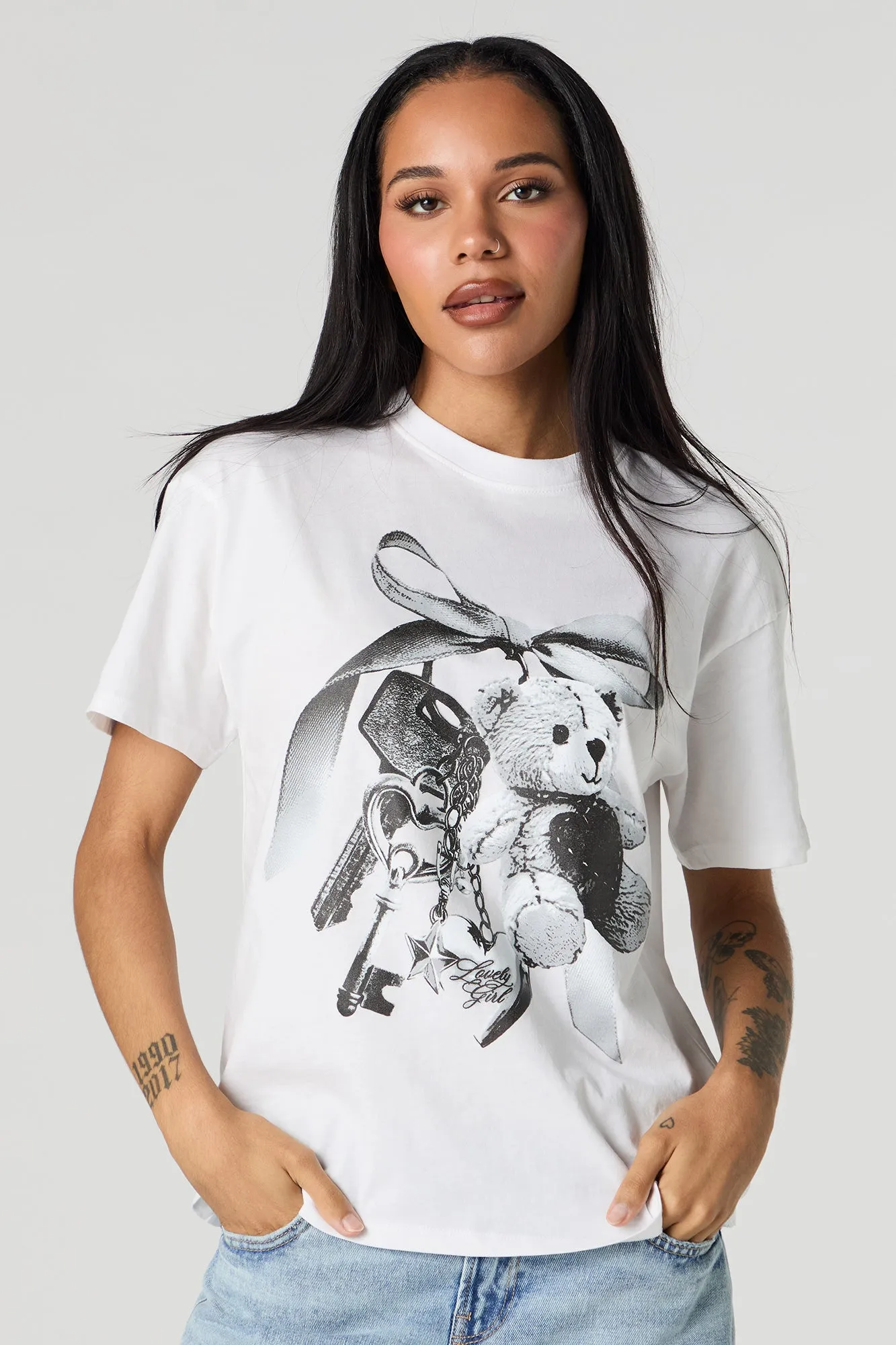 Teddy Keychain Graphic Boyfriend T-Shirt sold by Charlotte Russe