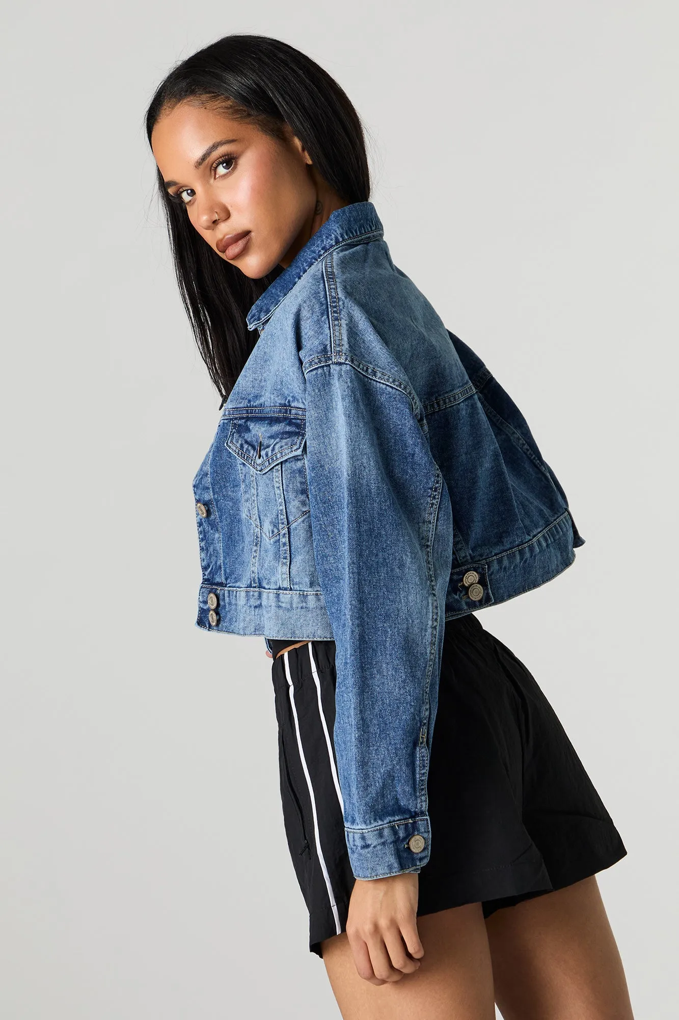 Cropped Denim Trucker Jacket sold by Charlotte Russe product image thumbnail 2
