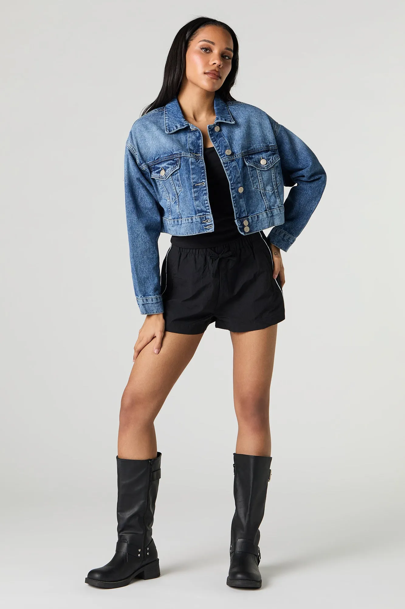 Cropped Denim Trucker Jacket sold by Charlotte Russe product image thumbnail 3