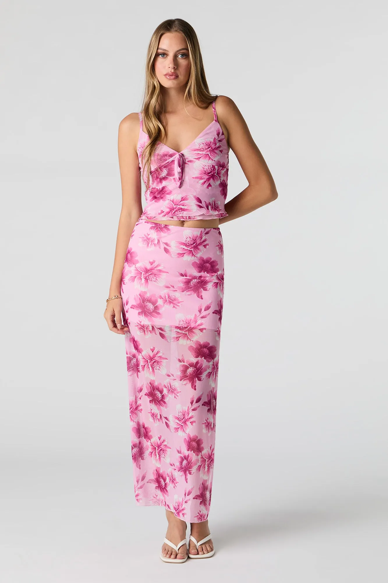 Floral Mesh Slit Maxi Skirt sold by Charlotte Russe