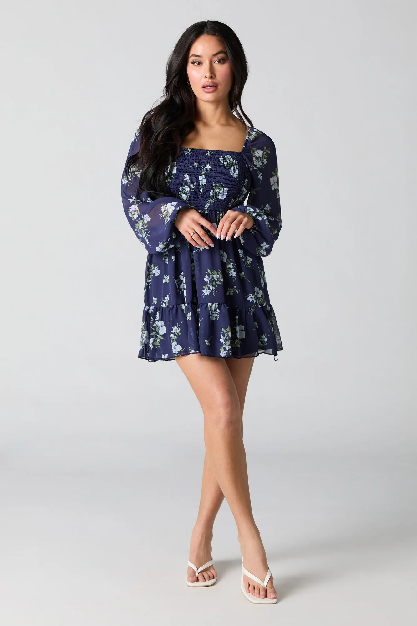 Smocked Tiered Long Sleeve Mini Dress sold by Charlotte Russe product image thumbnail 3
