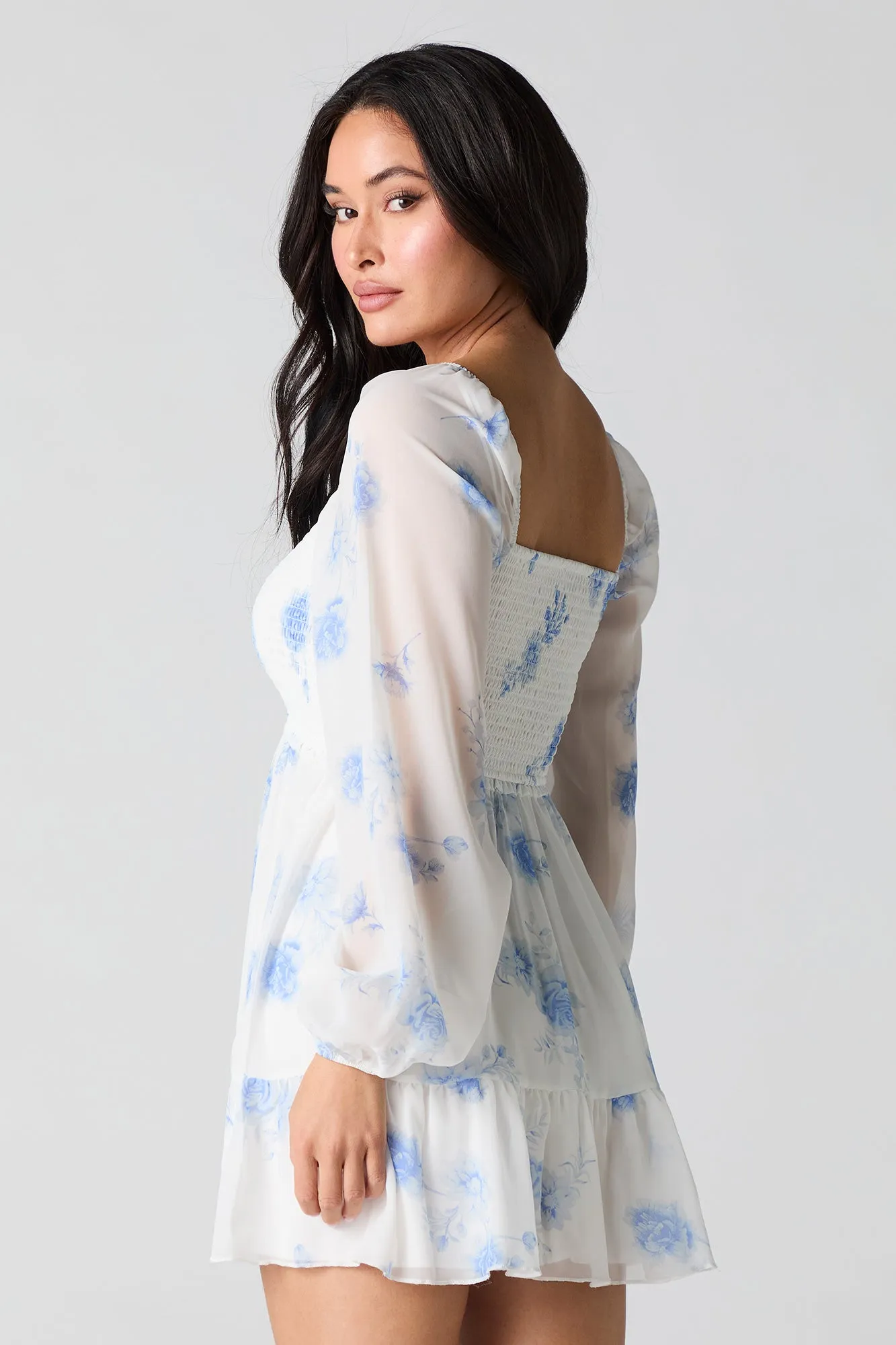 Smocked Tiered Long Sleeve Mini Dress sold by Charlotte Russe product image thumbnail 5