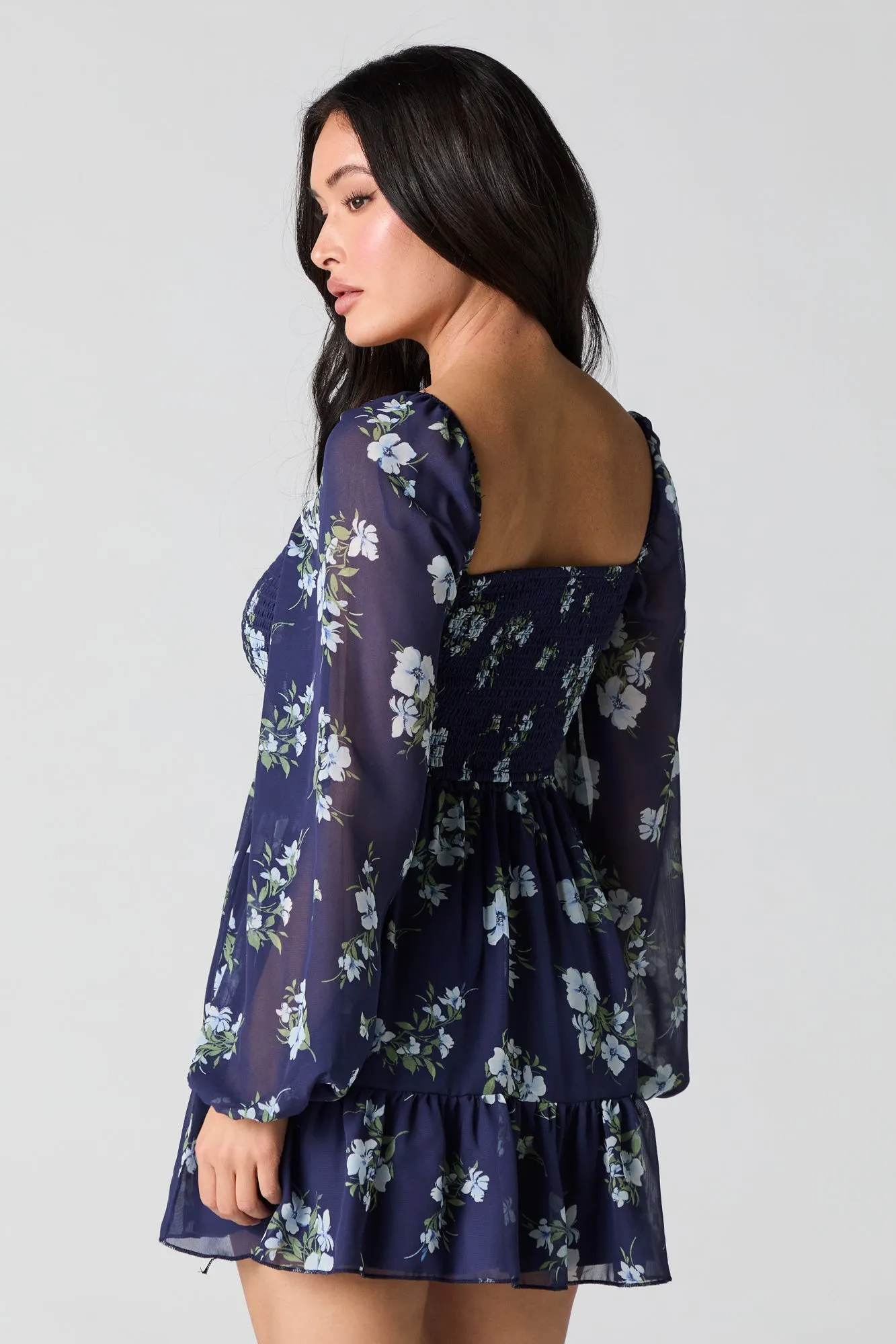 Smocked Tiered Long Sleeve Mini Dress sold by Charlotte Russe product image thumbnail 2