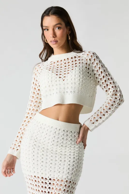 Open Knit Long Sleeve Crop Top sold by Charlotte Russe