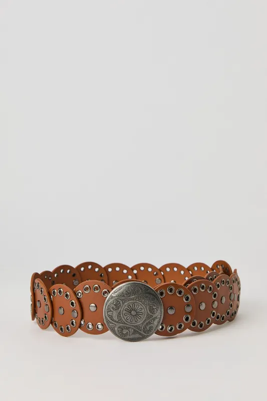Faux-Leather Grommet Medallion Belt sold by Charlotte Russe