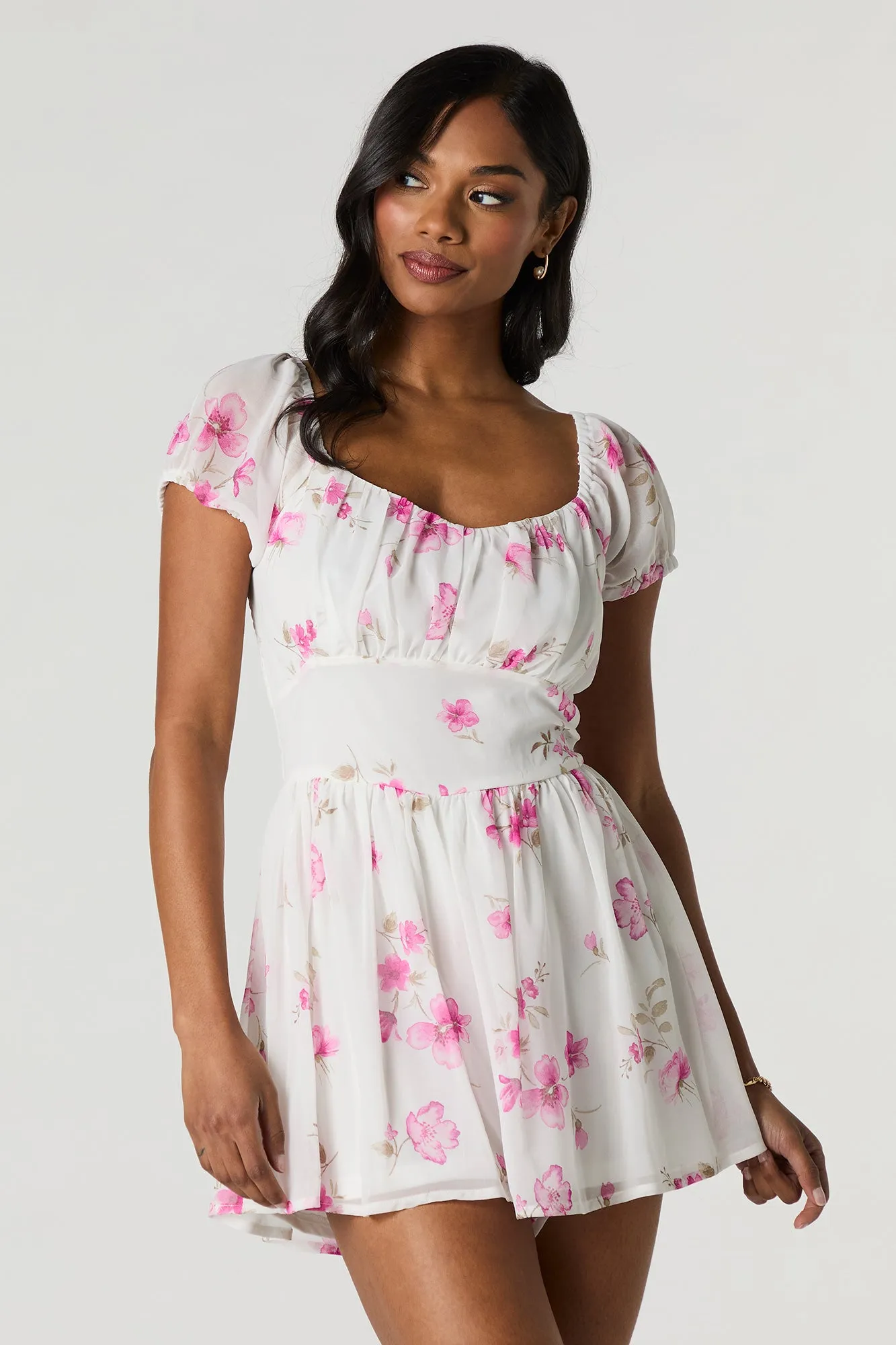 Floral Chiffon Milkmaid Romper sold by Charlotte Russe product image thumbnail 4