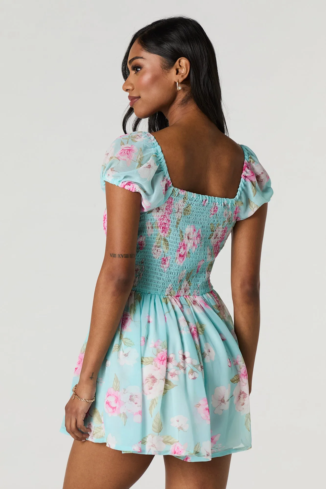 Floral Chiffon Milkmaid Romper sold by Charlotte Russe product image thumbnail 2