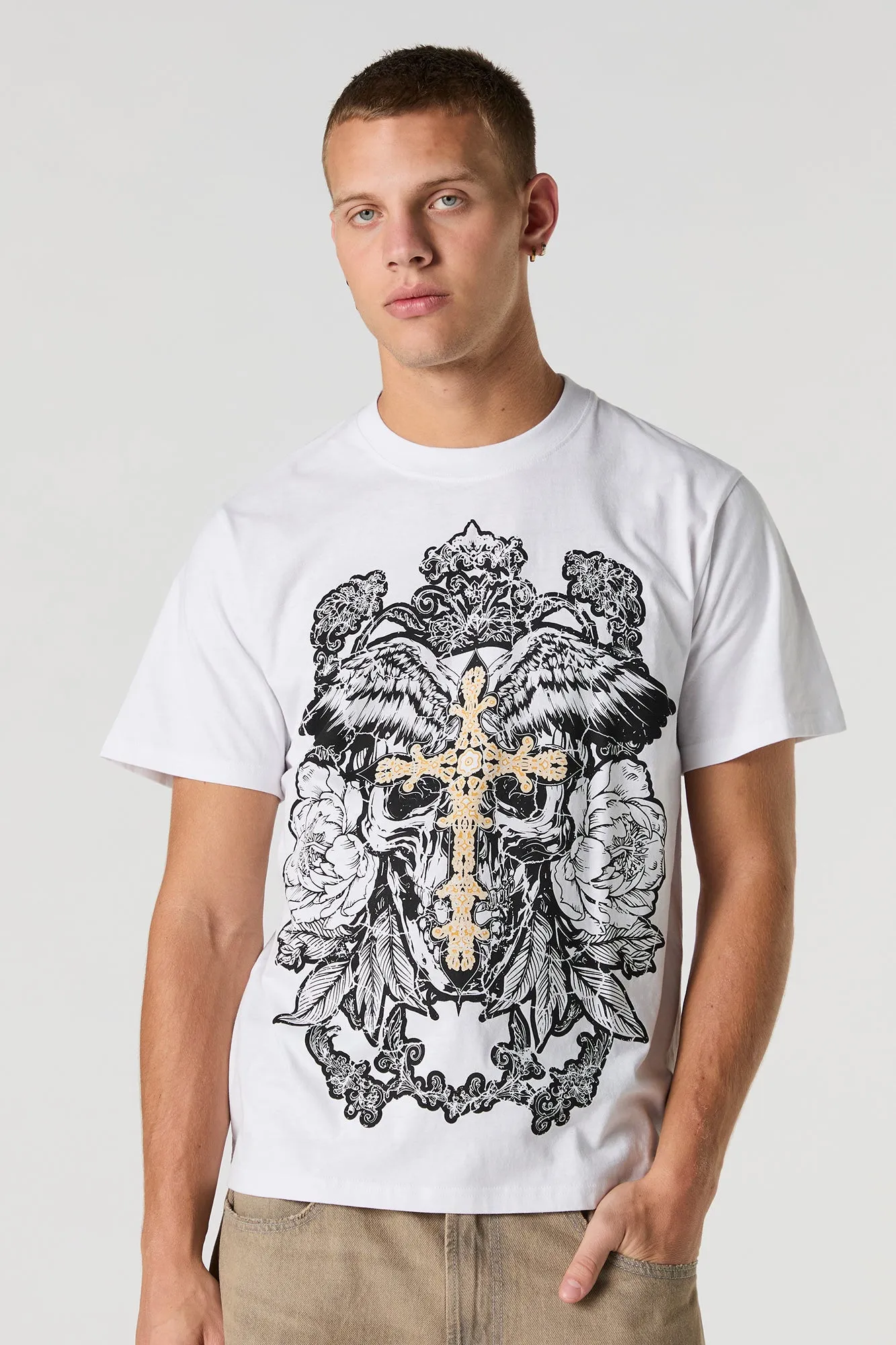 Skull Cross Graphic T-Shirt sold by Charlotte Russe