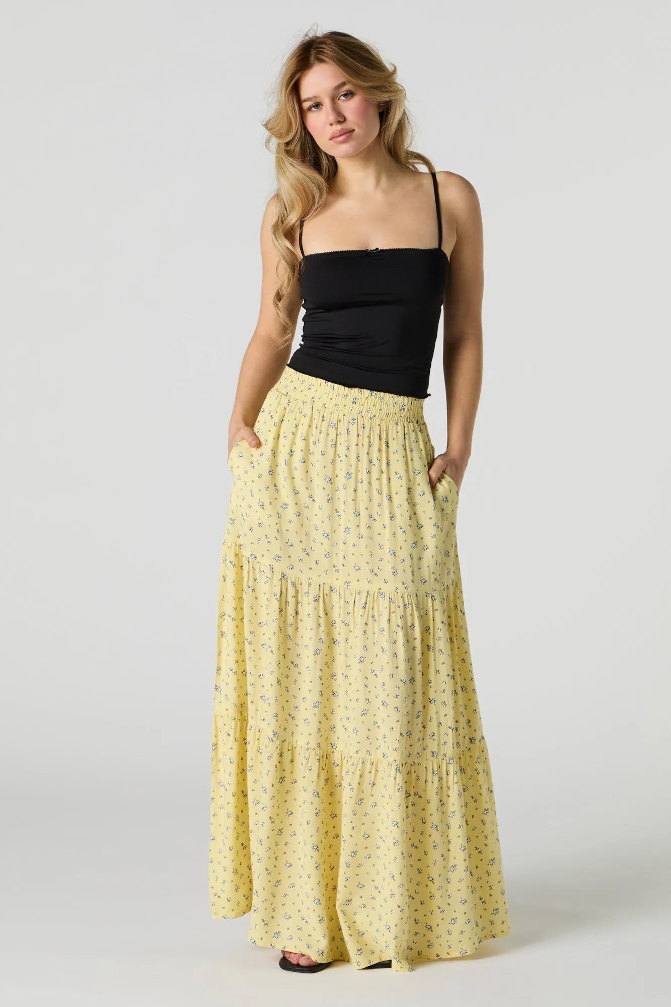 Tiered Maxi Skirt with Pockets sold by Charlotte Russe