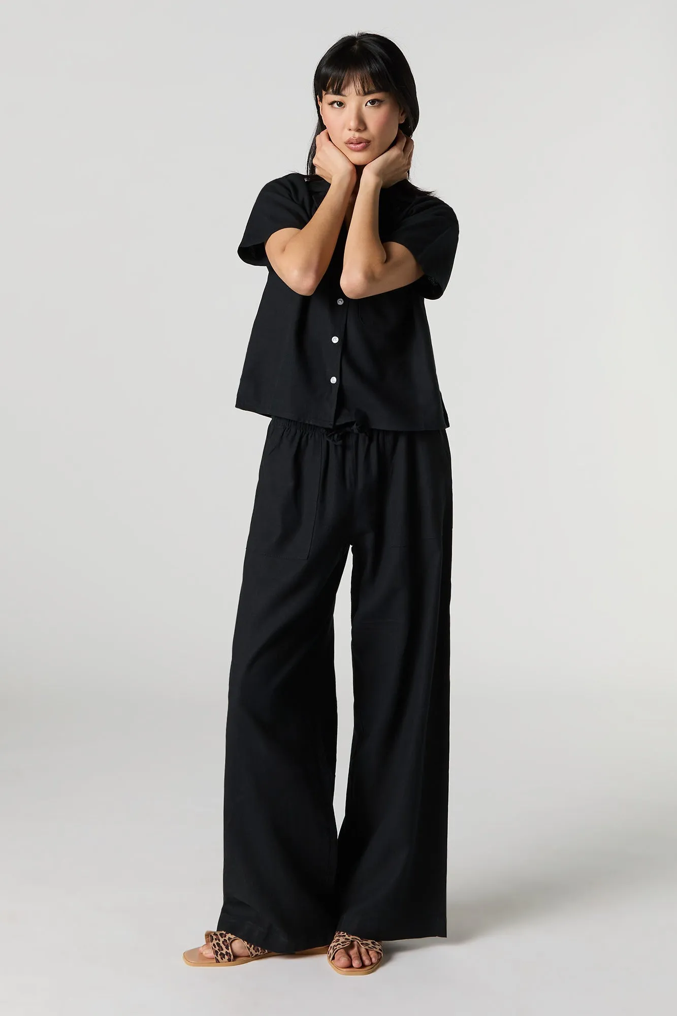 Linen Drawstring Wide Leg Pant sold by Charlotte Russe product image thumbnail 4