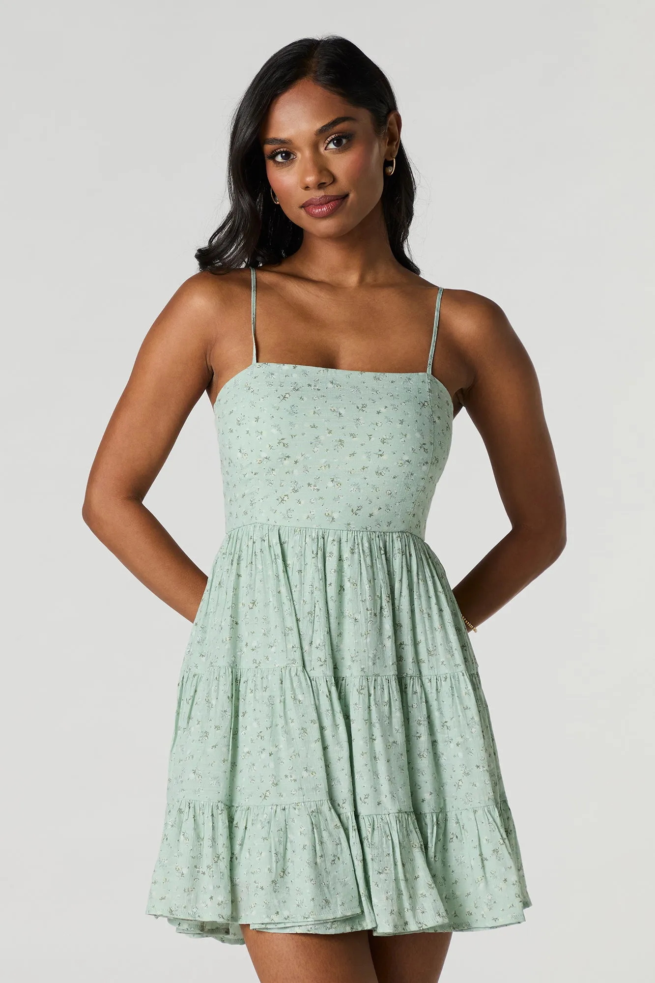 Tie Back Tiered Mini Dress with Built-In Cups sold by Charlotte Russe