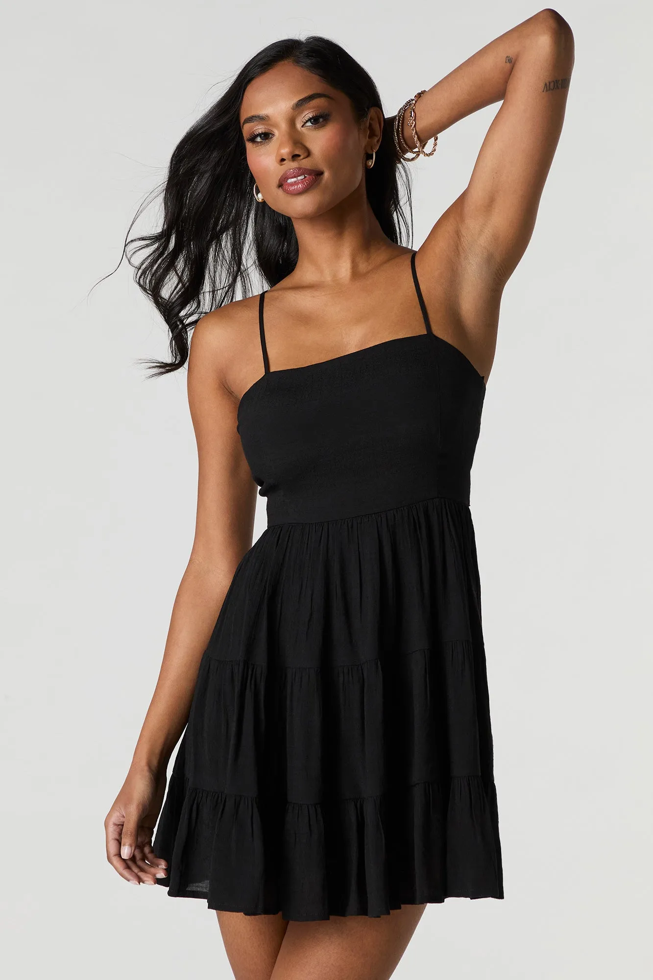 Tie Back Tiered Mini Dress with Built-In Cups sold by Charlotte Russe product image thumbnail 4