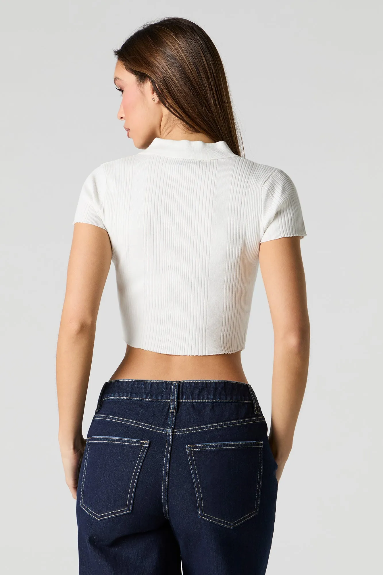 Ribbed Knit Button Front Polo Top sold by Charlotte Russe product image thumbnail 2