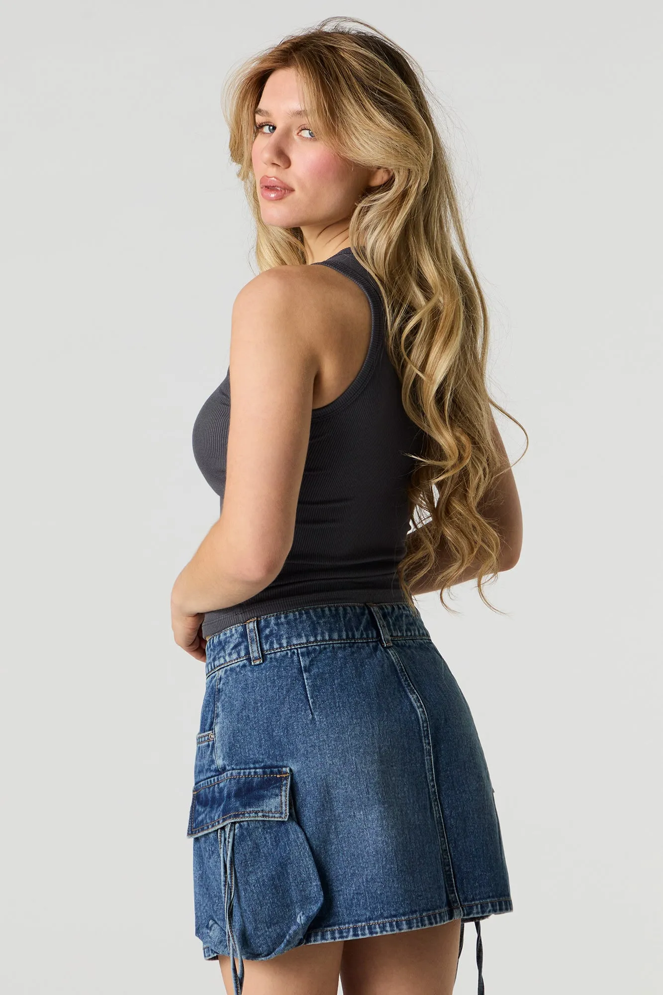 Denim Multi Pocket Mini Cargo Skirt sold by Charlotte Russe product image thumbnail 2