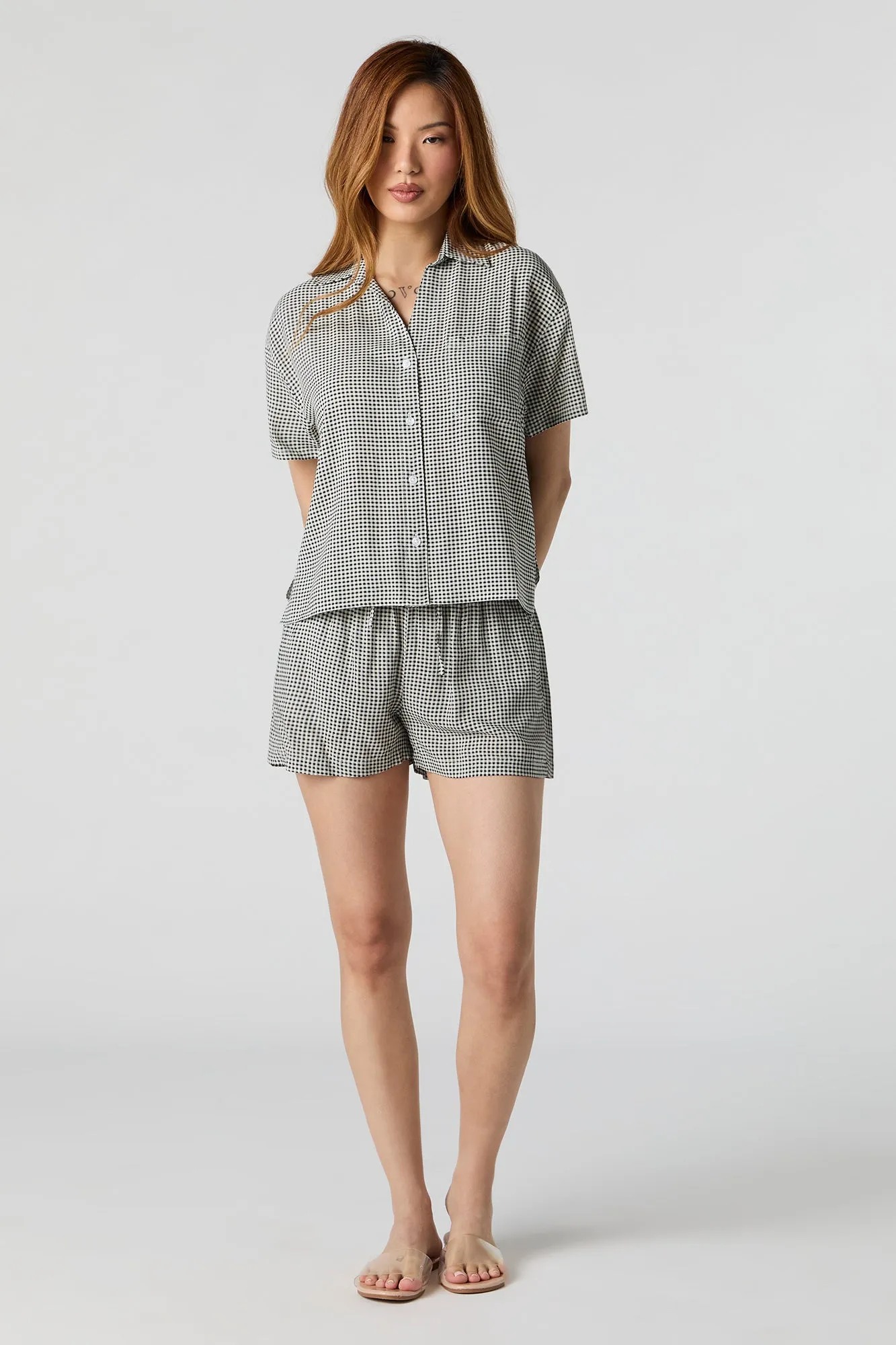 Oversized Collared Button-Up Short Sleeve Top sold by Charlotte Russe product image thumbnail 5