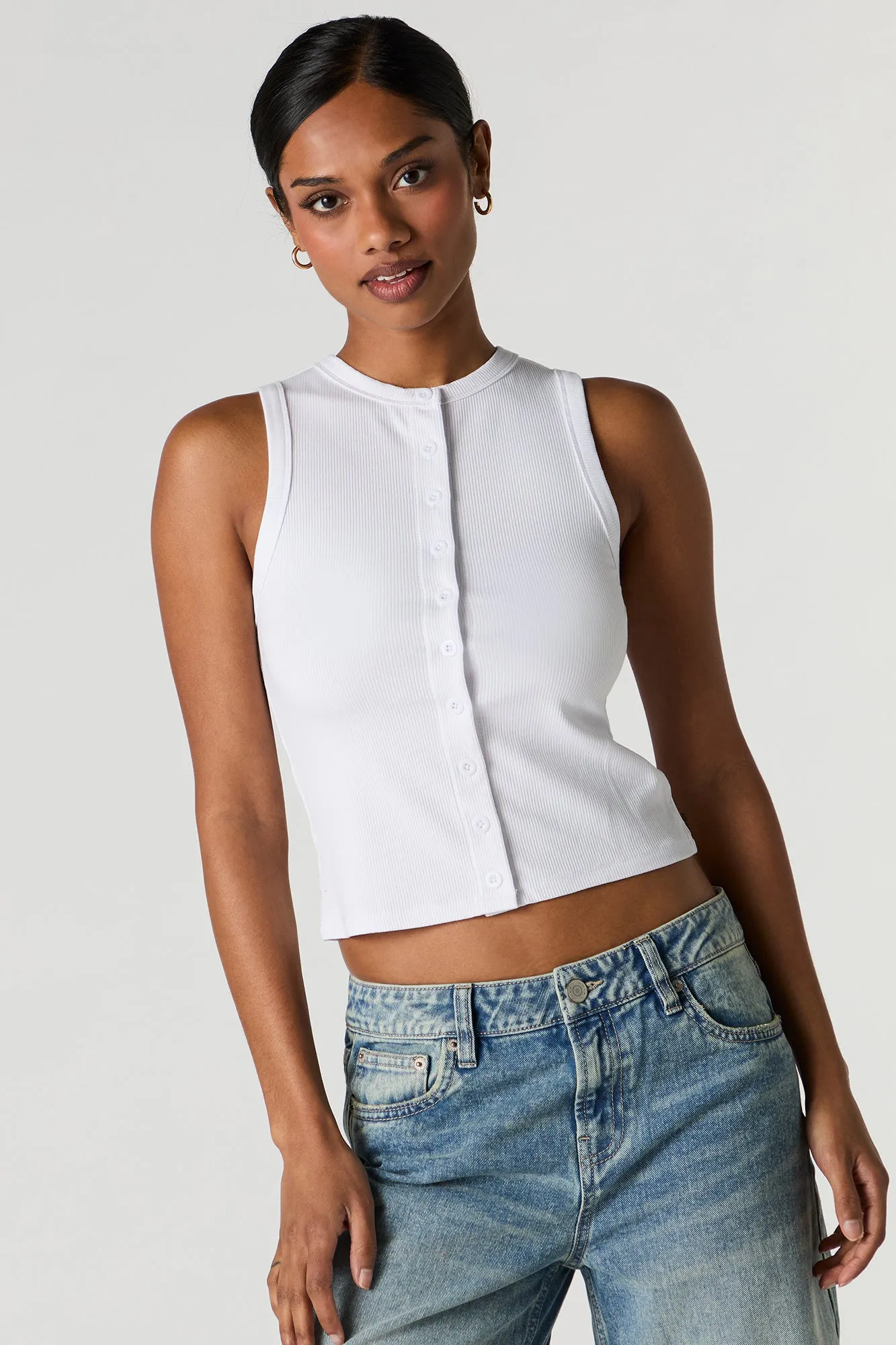 Ribbed Button Front Tank sold by Charlotte Russe product image thumbnail 4