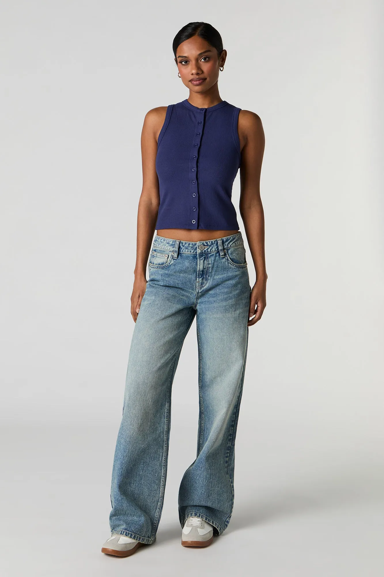 Ribbed Button Front Tank sold by Charlotte Russe product image thumbnail 3