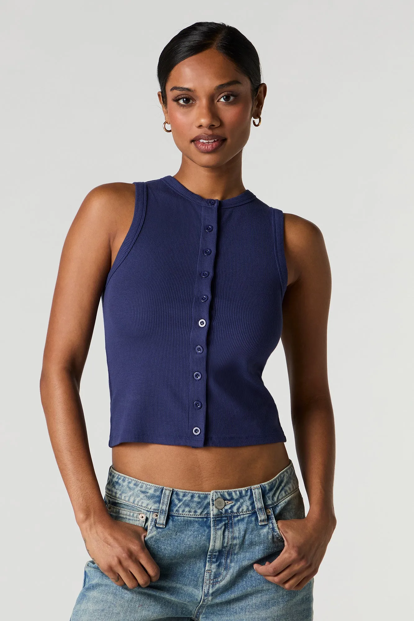 Ribbed Button Front Tank sold by Charlotte Russe