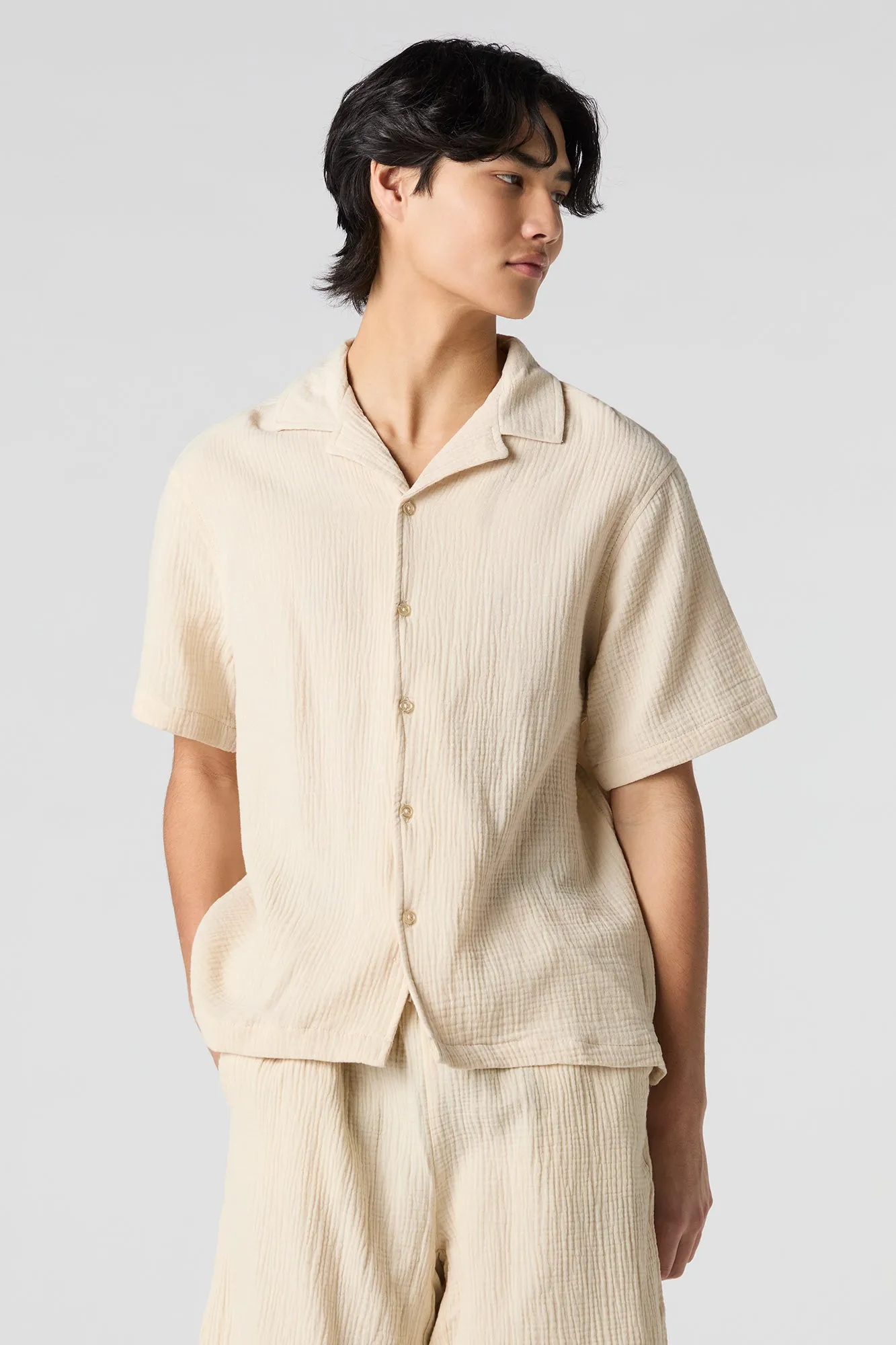 Crinkle Button-Up Top sold by Charlotte Russe