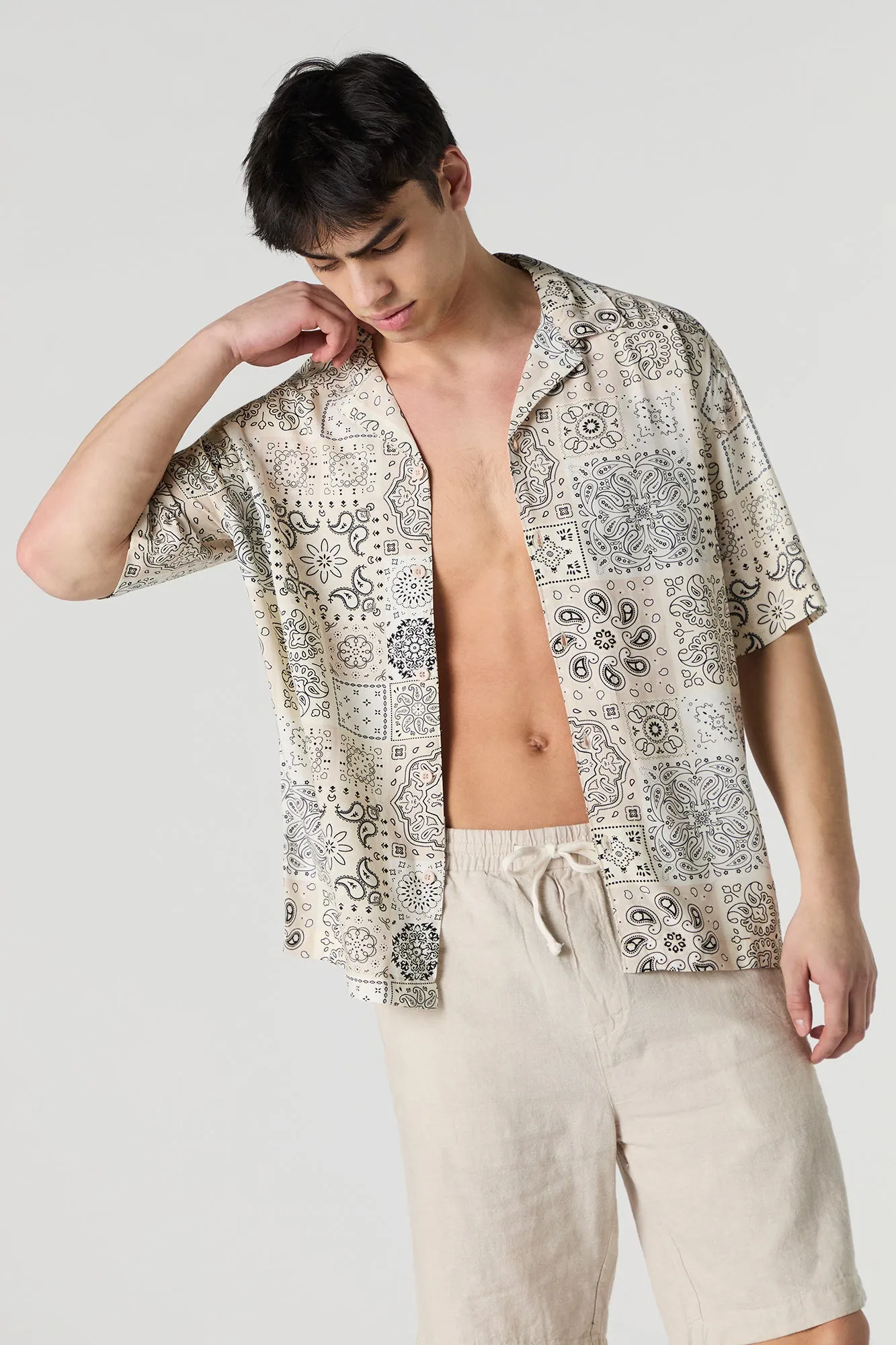 Summer Vibes Print Button-Up Top sold by Charlotte Russe