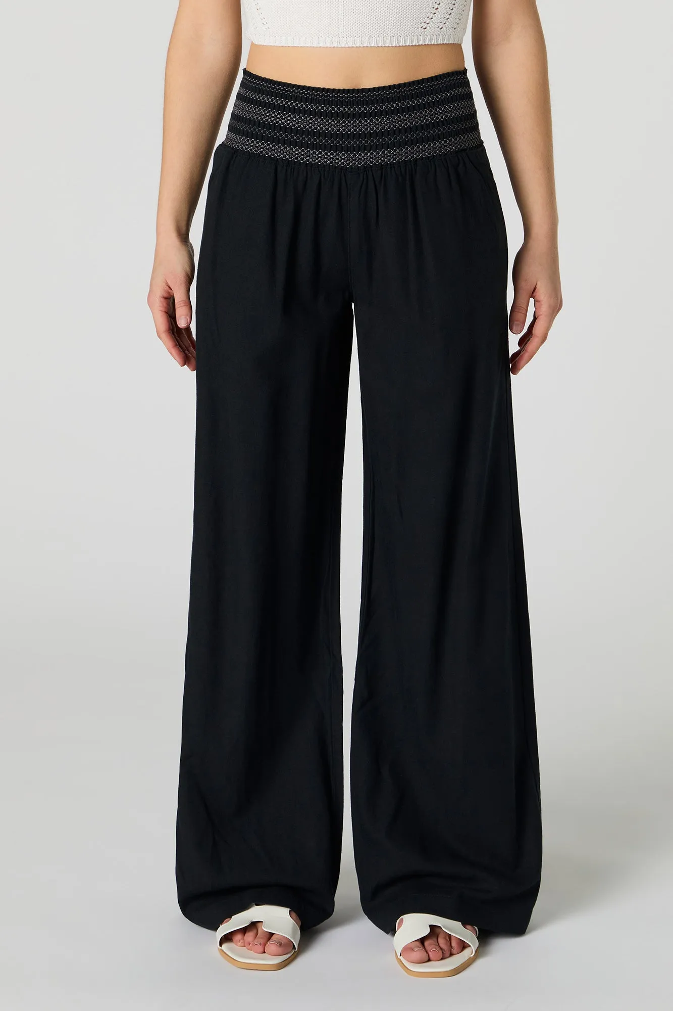 Linen Smocked Waist Palazzo Pant sold by Charlotte Russe product image thumbnail 5