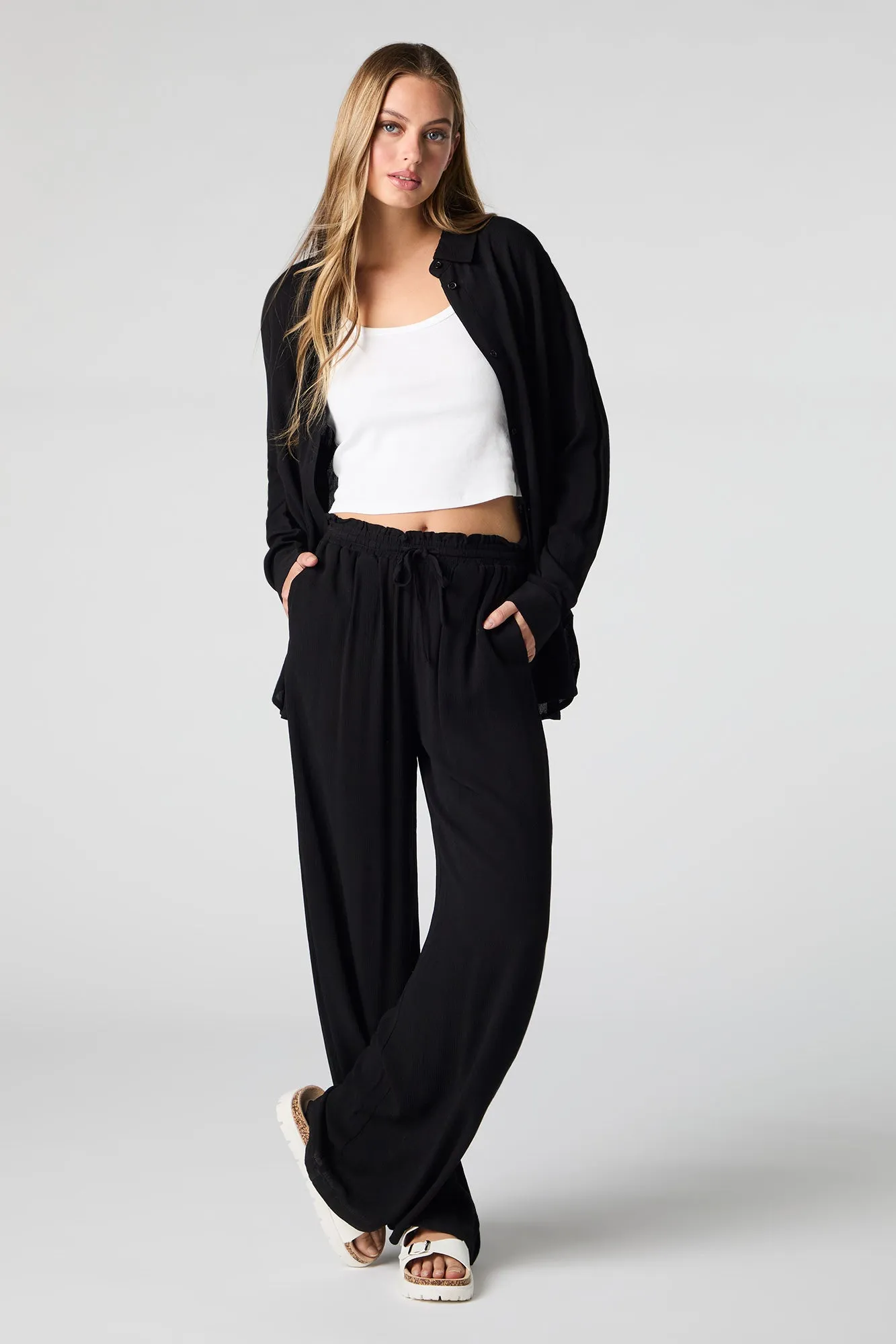 Flowy Drawstring Wide Leg Pant sold by Charlotte Russe product image thumbnail 4
