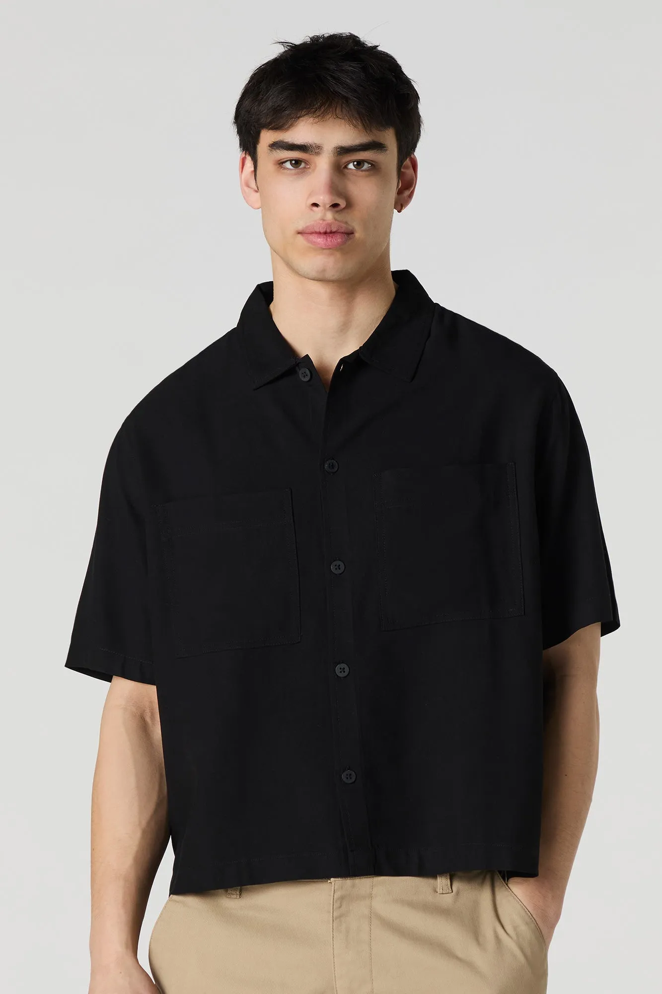 Boxy Button-Up Short Sleeve Top sold by Charlotte Russe product image thumbnail 4