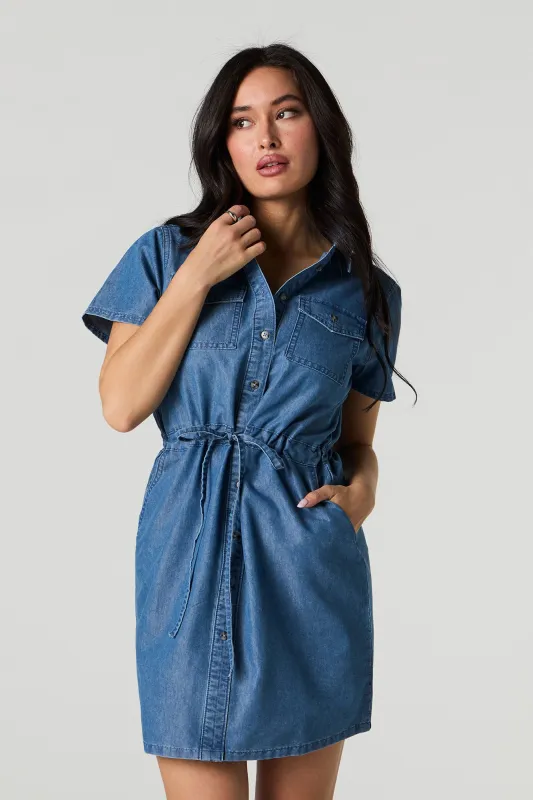 Button-Up Collared Denim Dress sold by Charlotte Russe