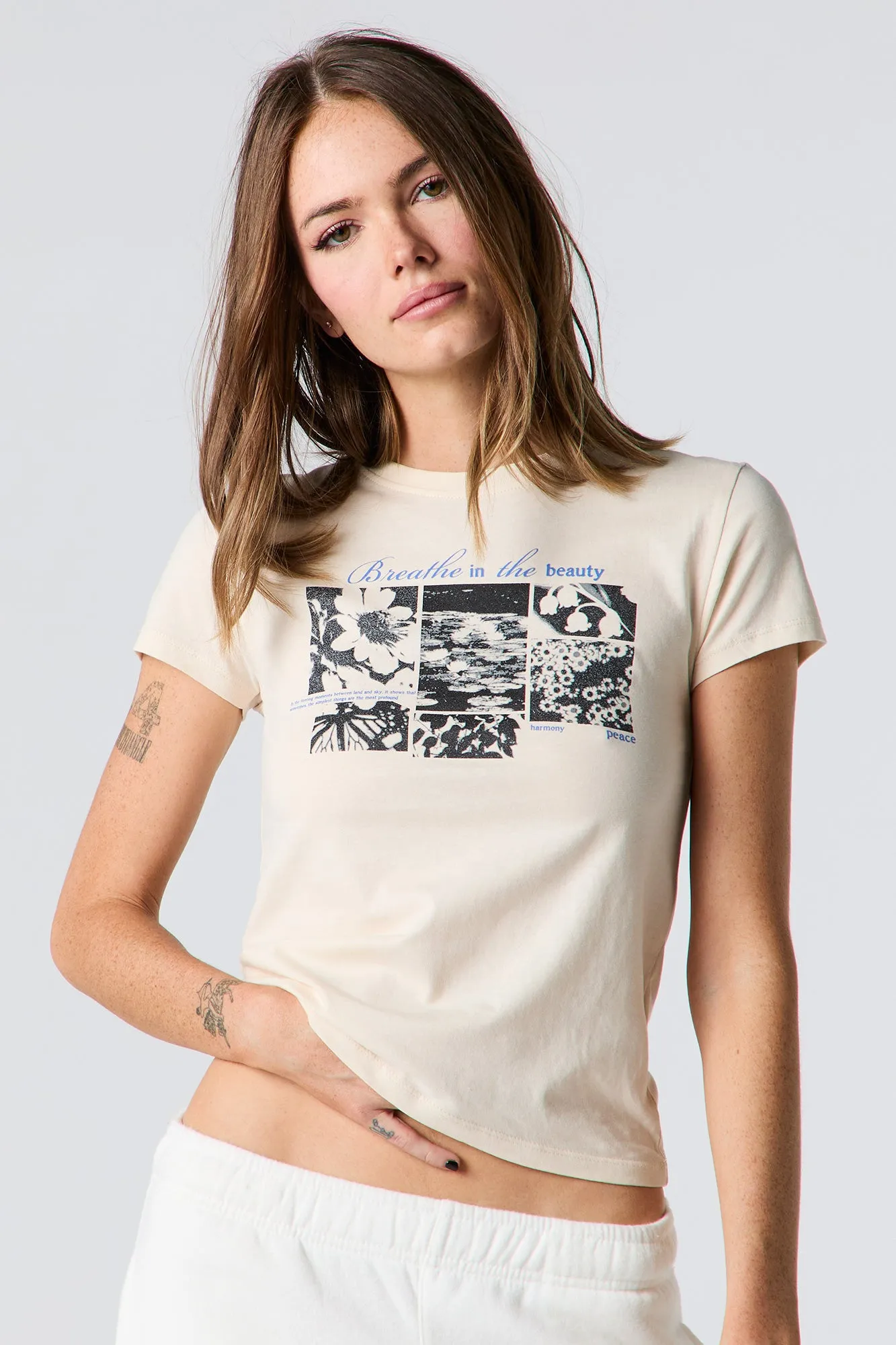 Breathe in the Beauty Graphic Fitted T-Shirt sold by Charlotte Russe