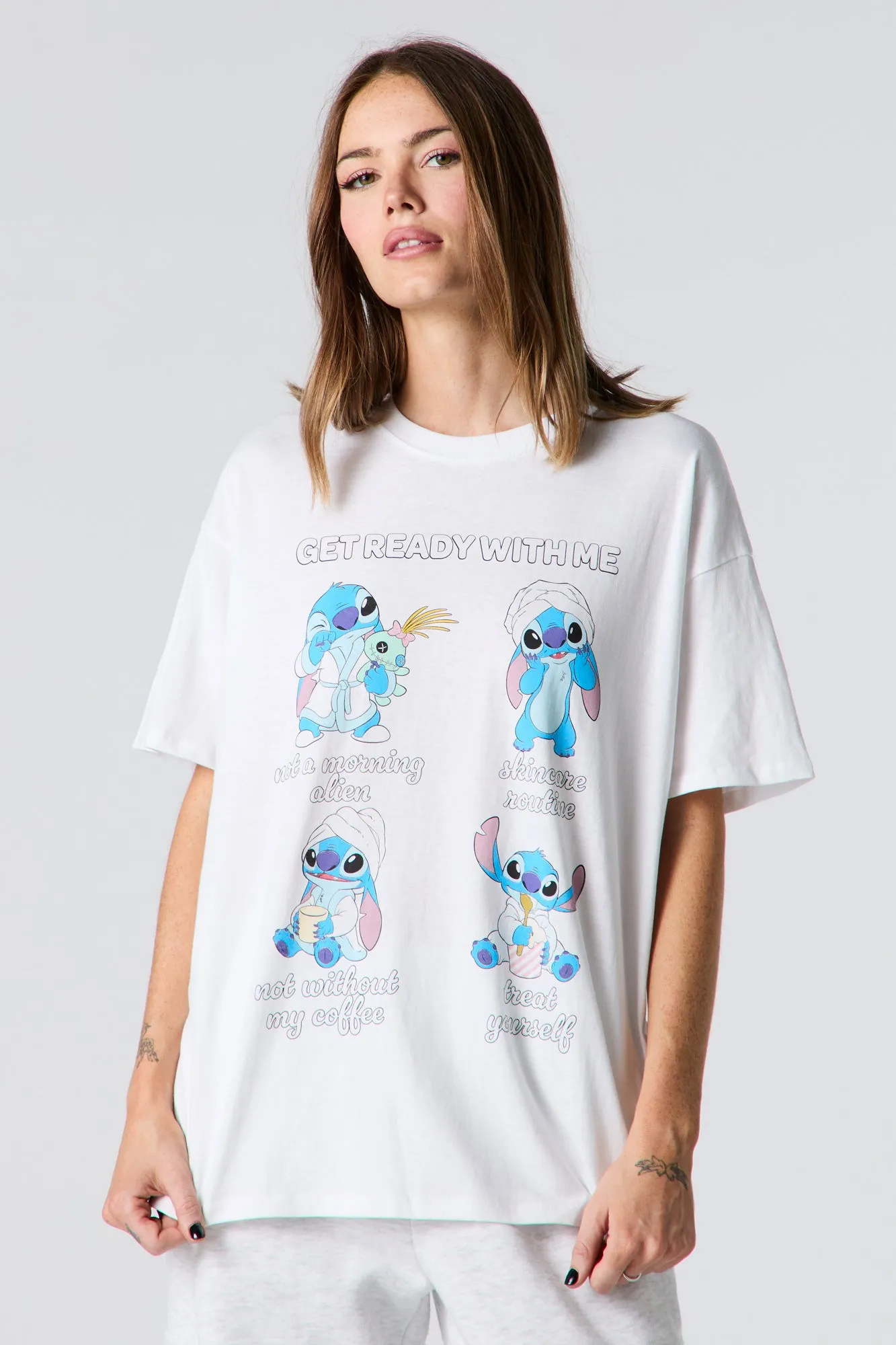 Get Ready With Stitch Graphic Boyfriend T-Shirt sold by Charlotte Russe
