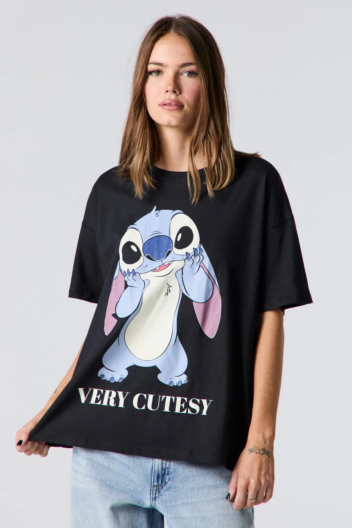 Stitch Cutesy Graphic Boyfriend T-Shirt sold by Charlotte Russe