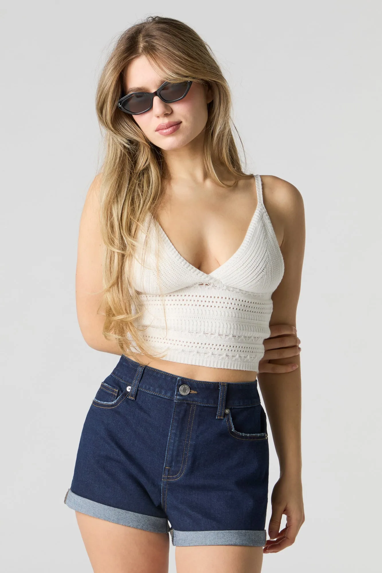 Rinsed High Rise Rolled Hem Short sold by Charlotte Russe