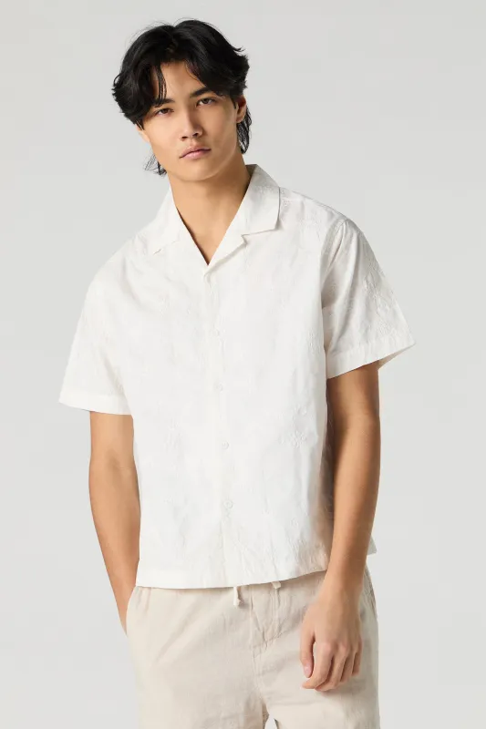 Floral Embroidered Button-Up Top sold by Charlotte Russe