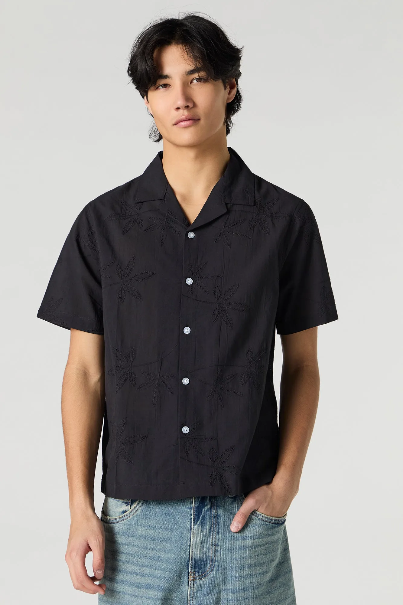 Eyelet Leaf Embroidered Button-Up Top sold by Charlotte Russe product image thumbnail 4