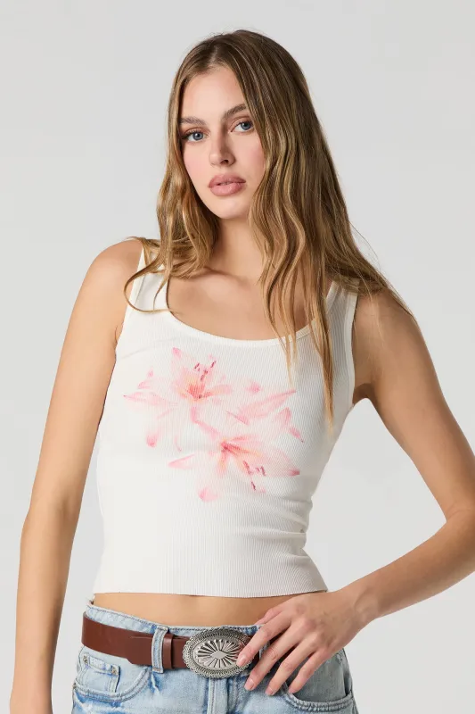 Floral Graphic Ribbed Tank sold by Charlotte Russe