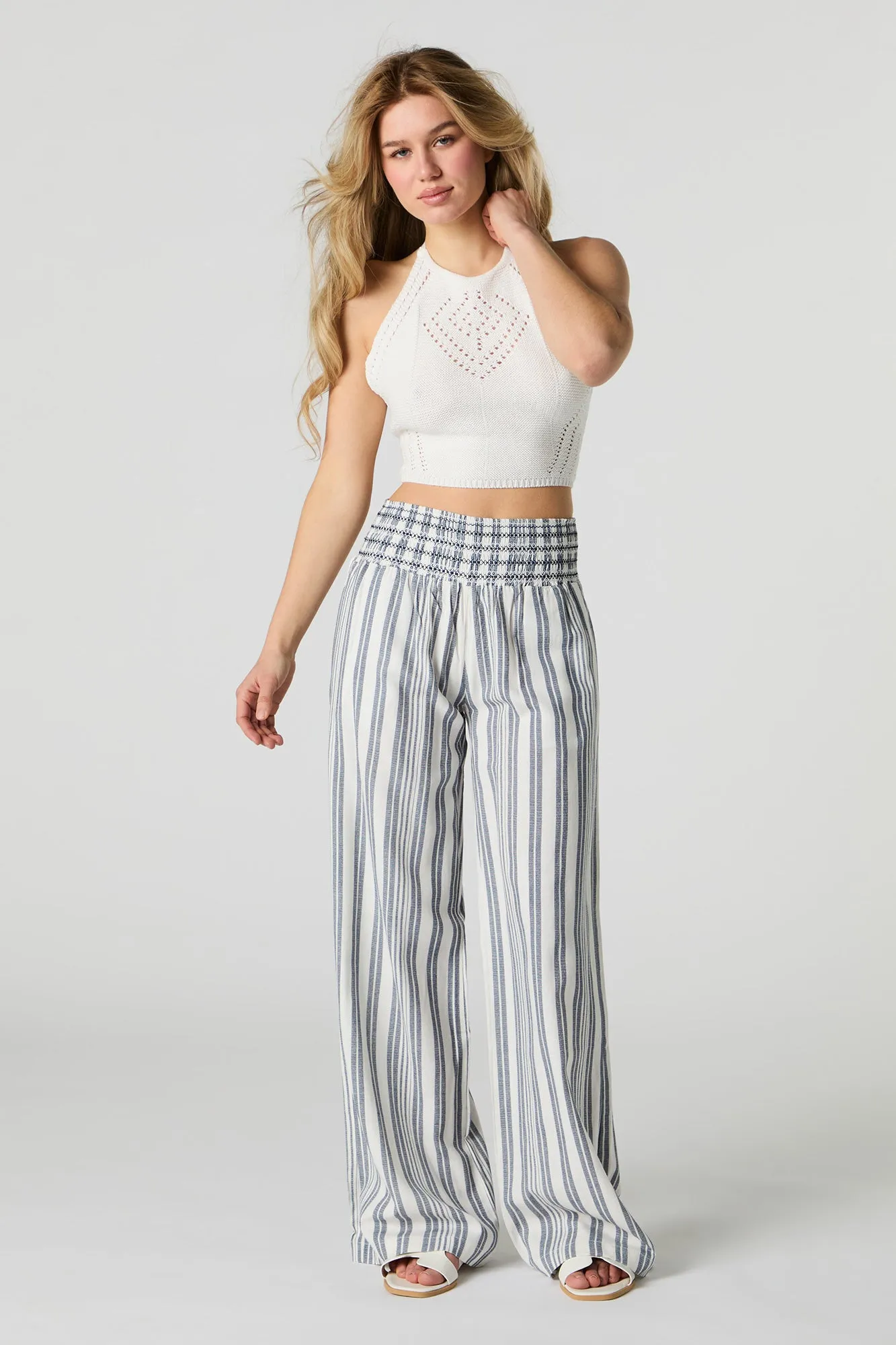 Linen-Blend Smocked Waist Palazzo Pant sold by Charlotte Russe product image thumbnail 4