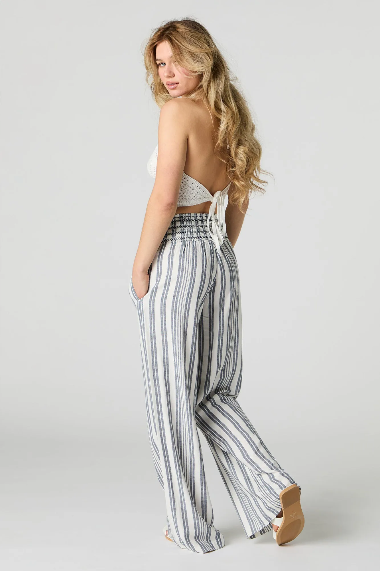 Linen-Blend Smocked Waist Palazzo Pant sold by Charlotte Russe product image thumbnail 3
