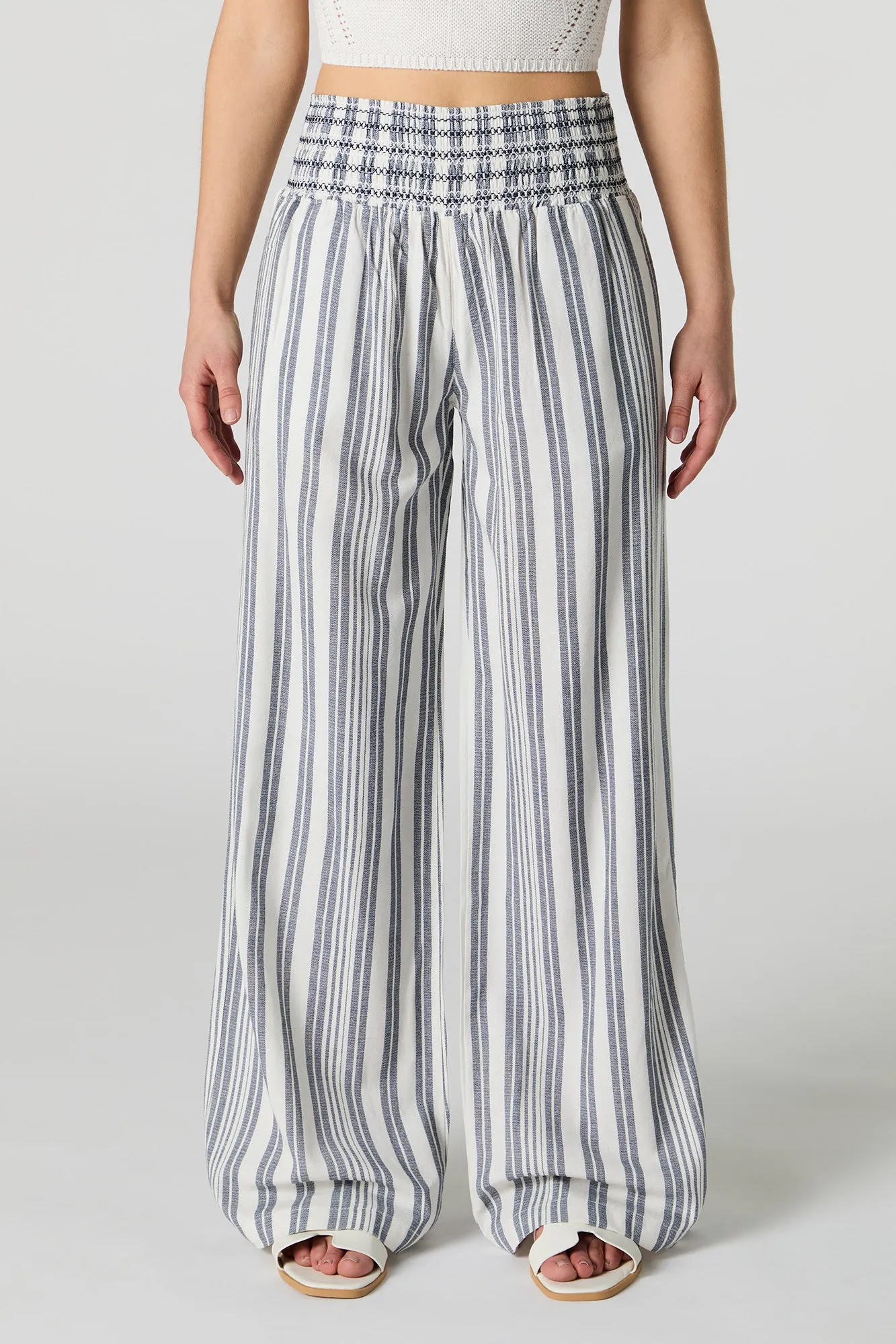 Linen-Blend Smocked Waist Palazzo Pant sold by Charlotte Russe product image thumbnail 2