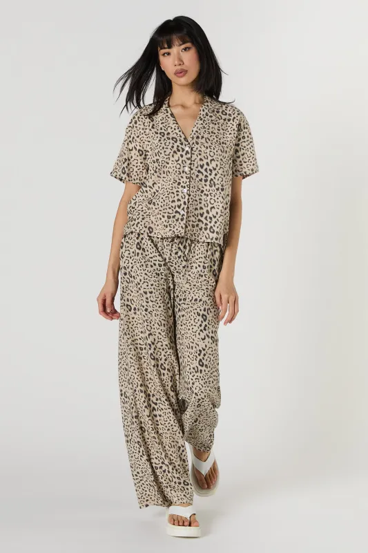 Linen-Blend Drawstring Wide Leg Pant sold by Charlotte Russe
