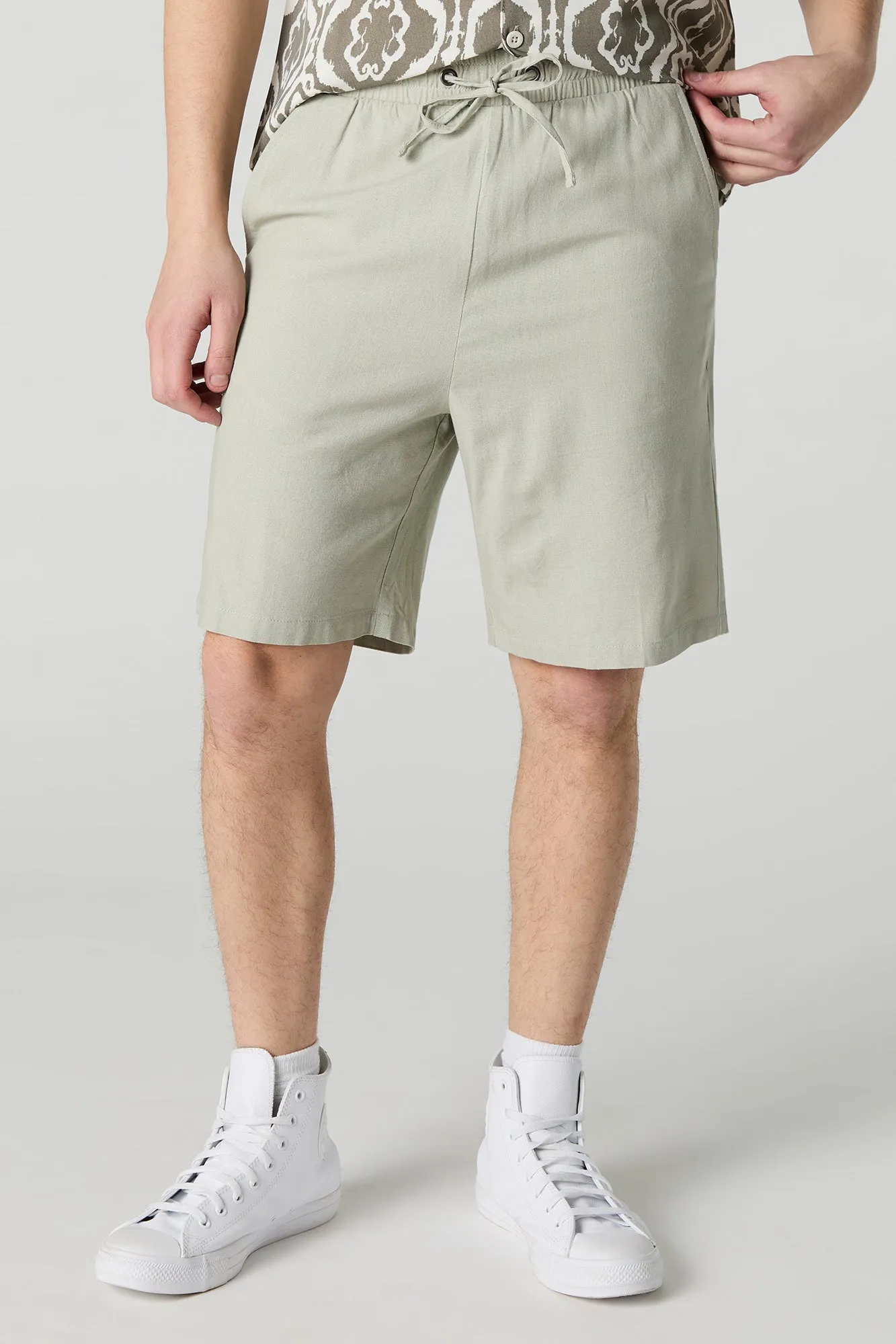 Linen-Blend Drawstring Short sold by Charlotte Russe