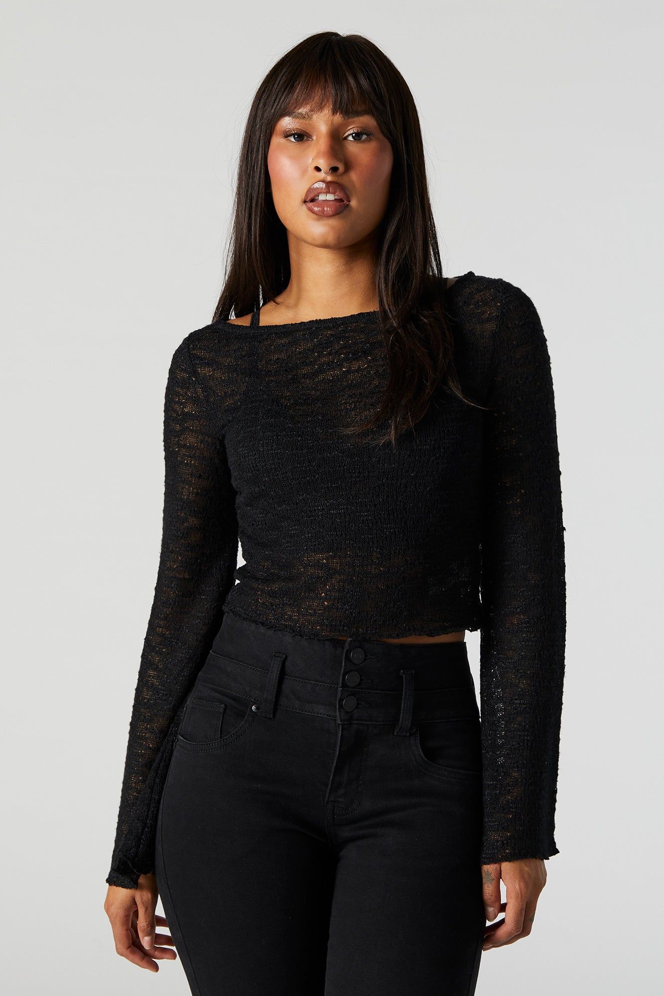 Crochet Knit Long Sleeve Top sold by Charlotte Russe
