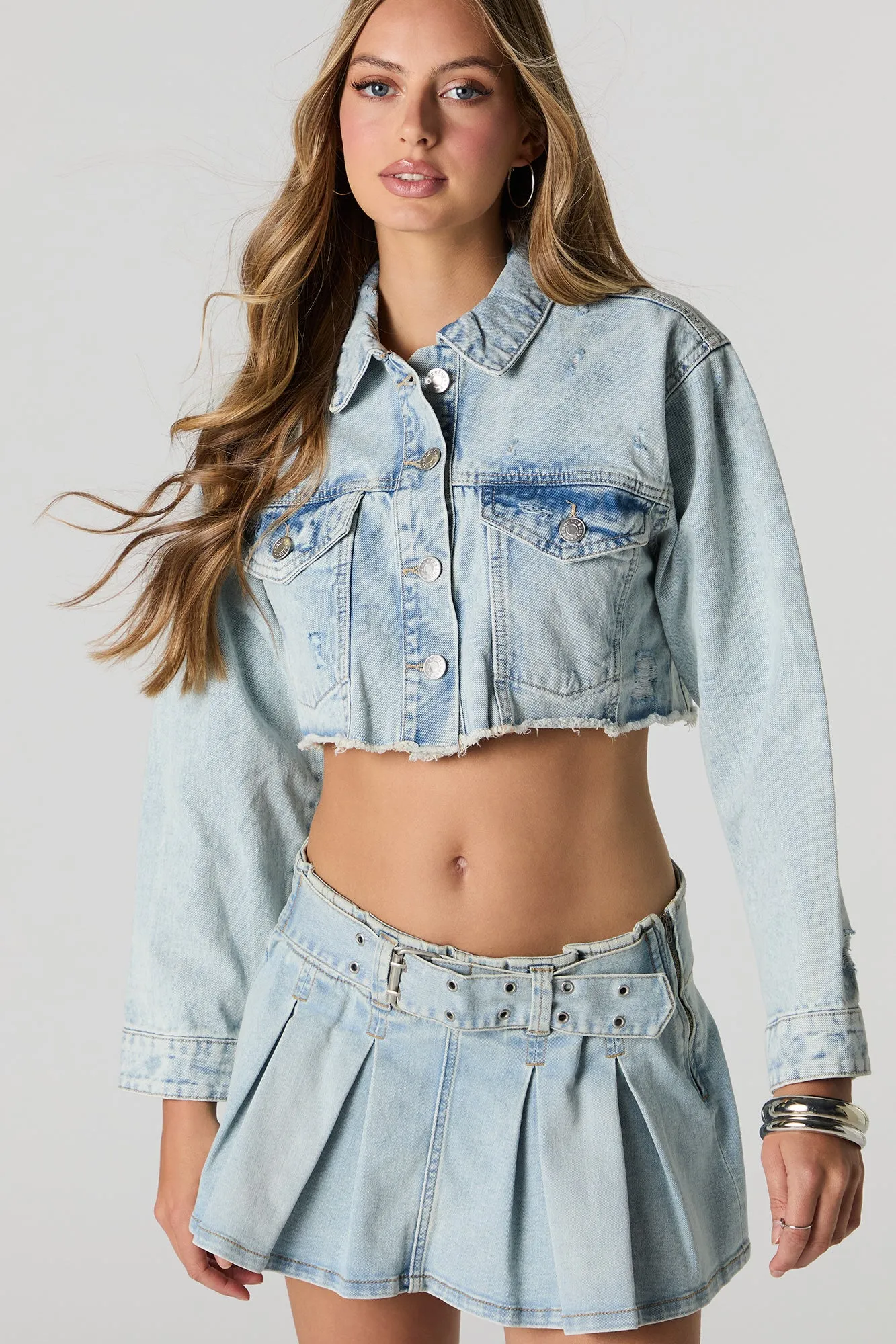 Light Wash Cropped Denim Jacket sold by Charlotte Russe product image thumbnail 4