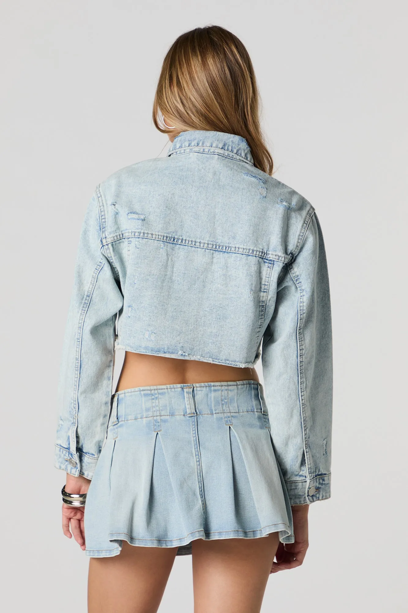 Light Wash Cropped Denim Jacket sold by Charlotte Russe product image thumbnail 2